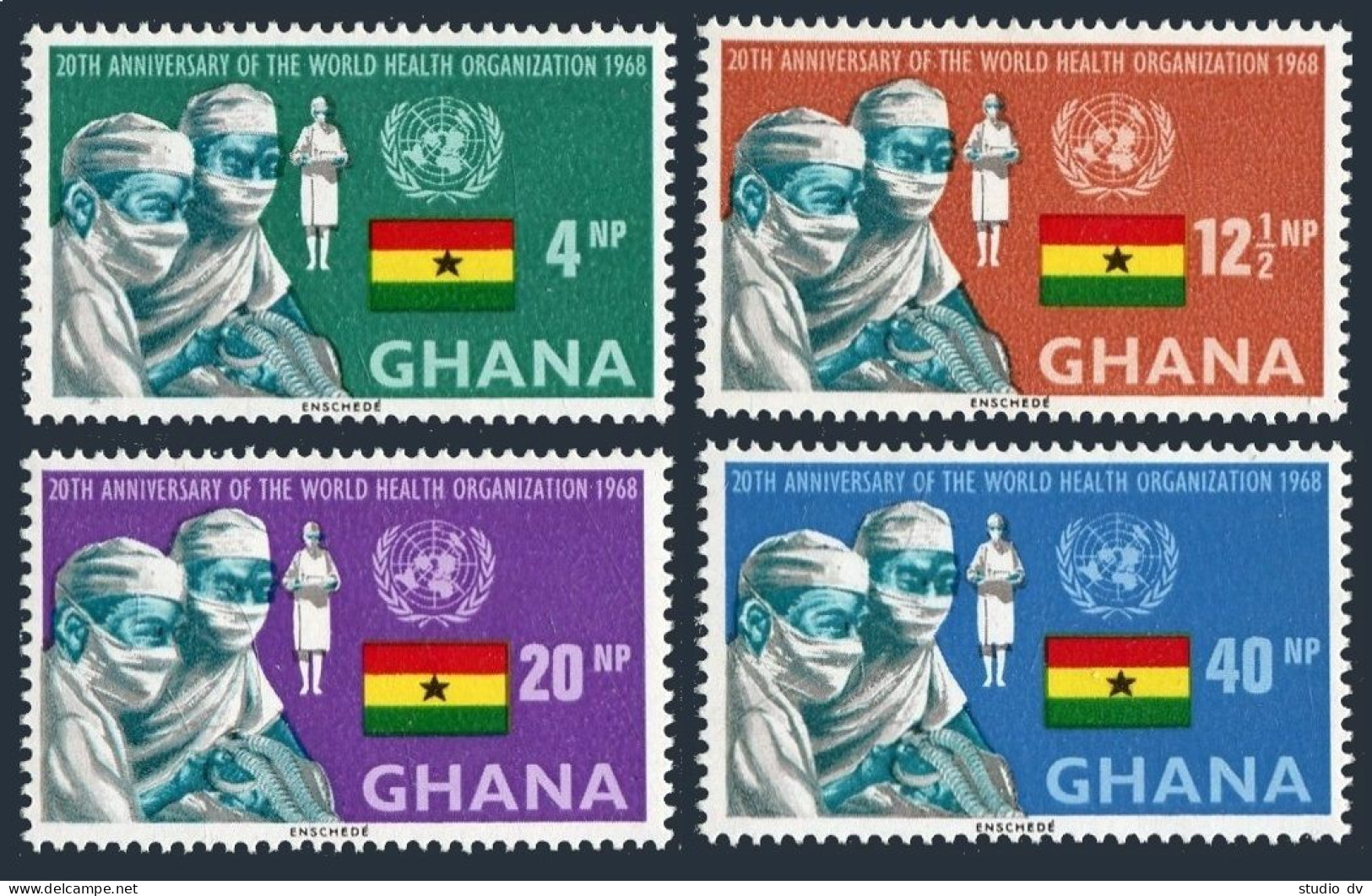 Ghana 336-339, 339a, MNH. Mi 347-350, Bl.32. WHO, 20th Ann. 1968. Surgical Team. - Precancels