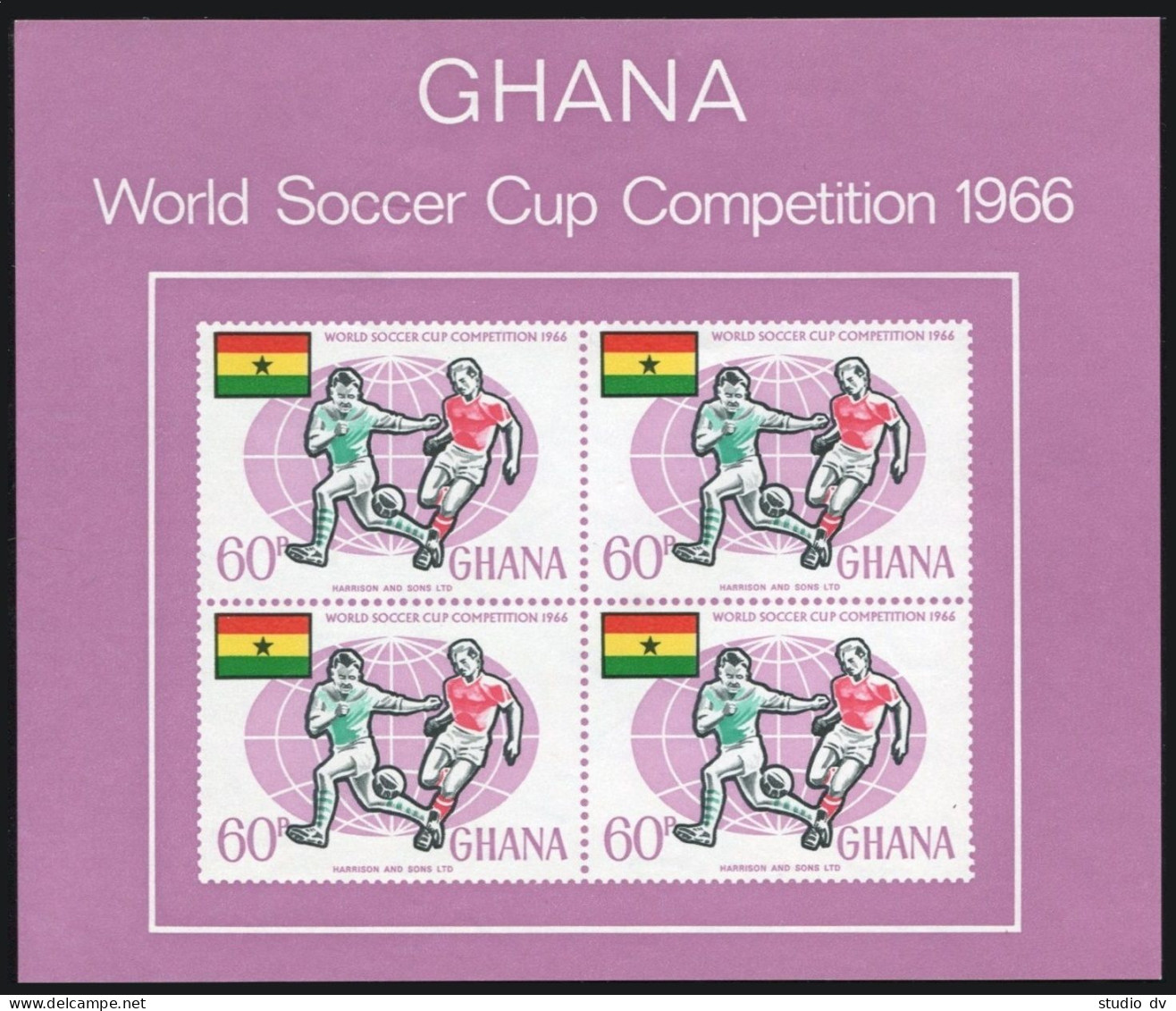 Ghana 263a Sheet, MNH. Michel 273 Bl.22. World Soccer Cup, England-1966. - Precancels