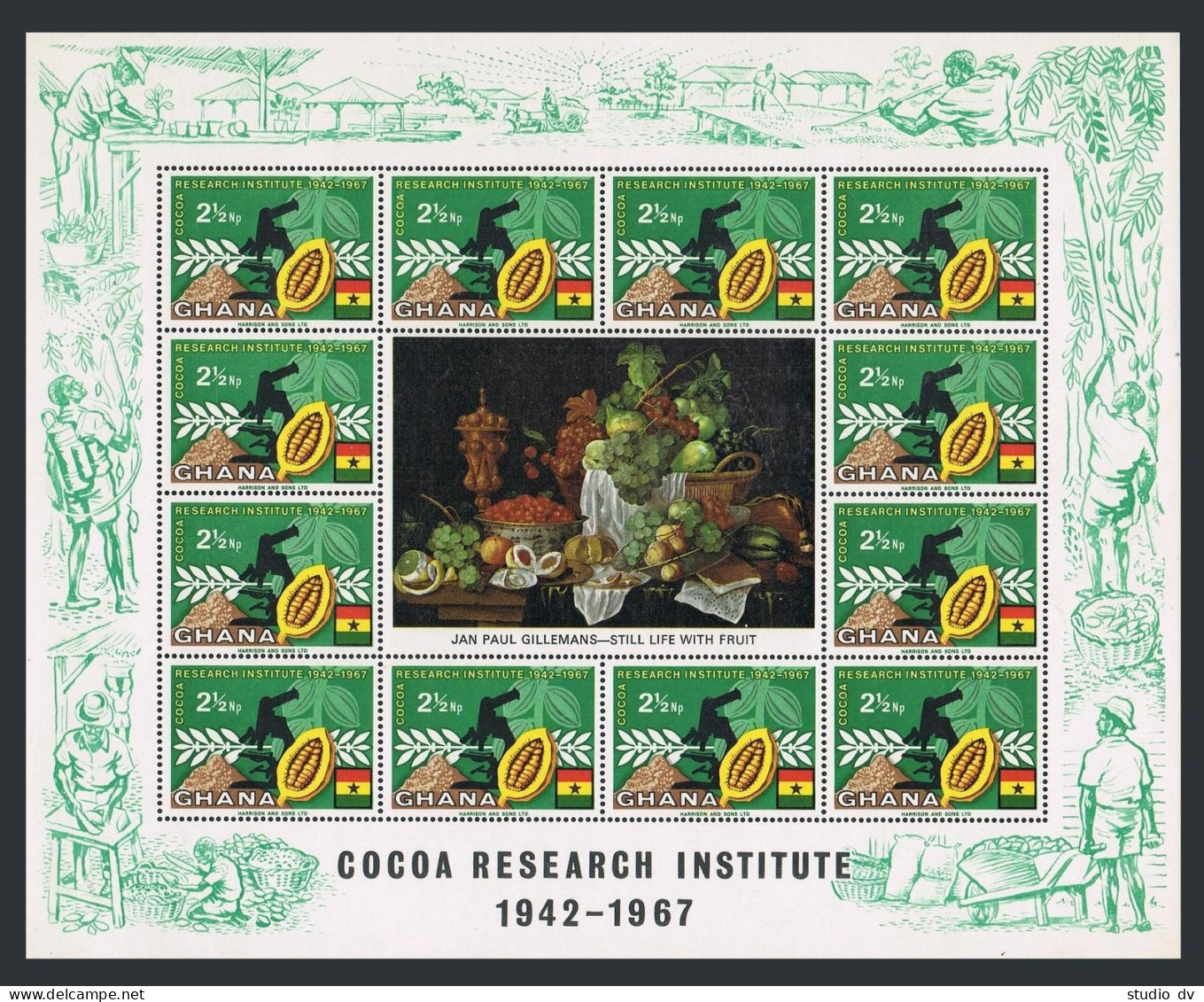 Ghana 323-326,326a Sheets,MNH.Michel 334-337,Bl.30. Cocoa Production,1968.Beans. - Préoblitérés