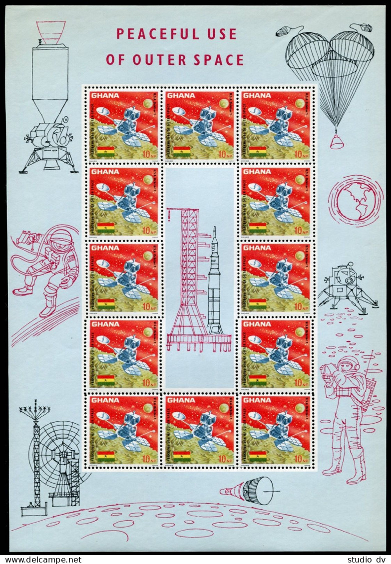 Ghana 305-307sheets,307a,MNH.Mi 310-312,Bl.26. Peaceful Use Of Outer Space,1967. - Prematasellado