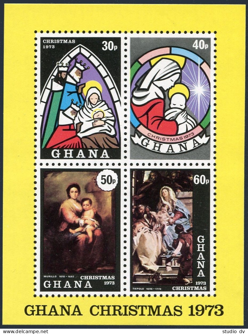 Ghana 508-511,511A, MNH. Michel 532-535,Bl.53. Christmas 1973. Murillo, Tiepolo. - Precancels