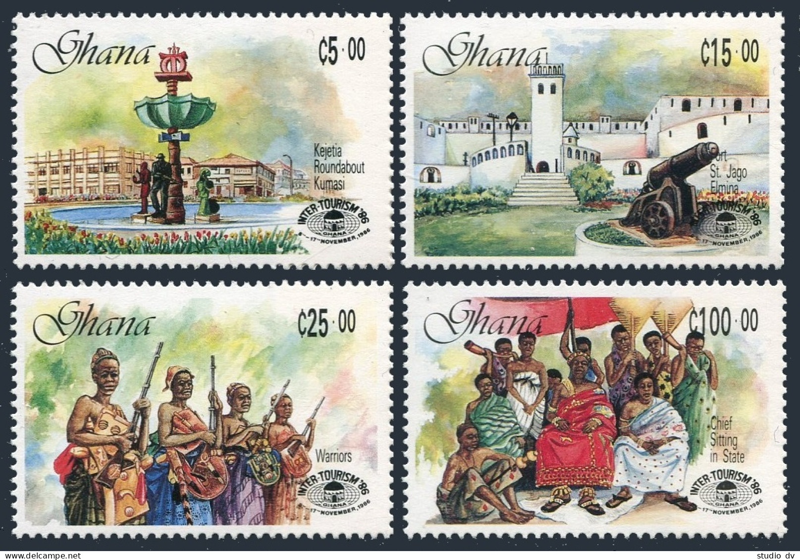 Ghana 1006-1010,MNH.Mi 1133-1137 Bl.124 TOURISM-1986. Fort St Jago, Elephant. - Préoblitérés