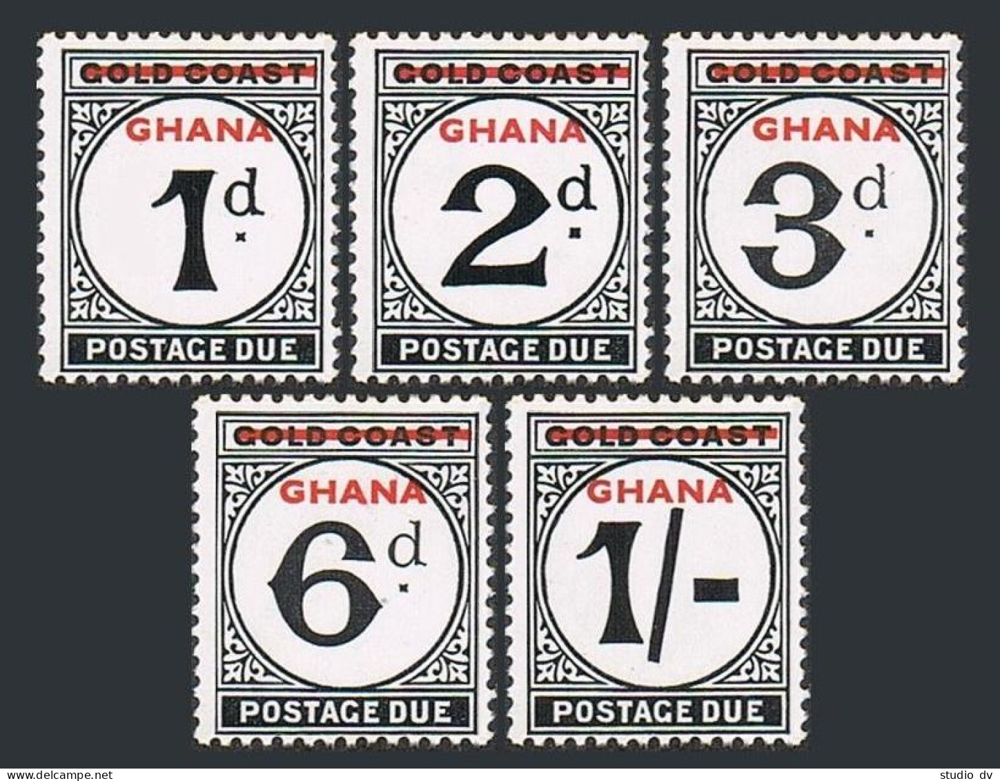 Ghana J1-J5, MNH. Michel P1-P5. Due Stamps 1958. Gold Coast Overprinted. - Prematasellado