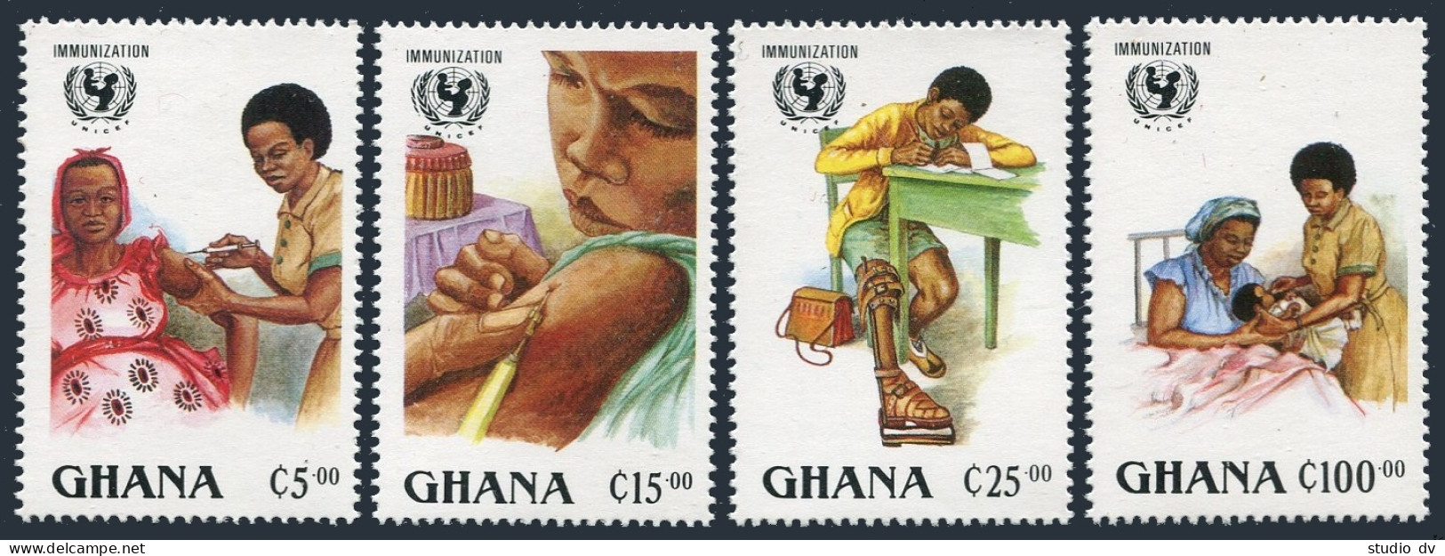 Ghana 1051-1054,MNH.Mi 1182-1185. UNICEF Universal Immunization Campaign,1988. - Precancels