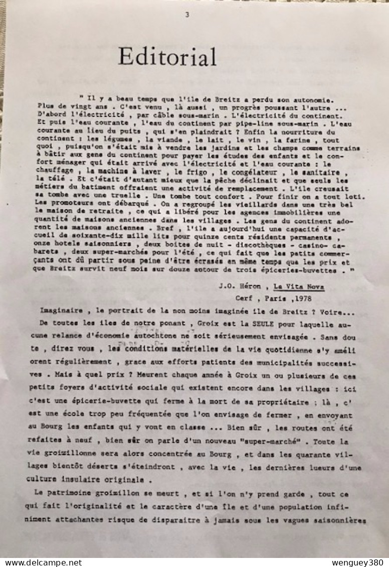 56 GROIX   LES CAHIERS GROIZILLONS  No1   ETE 1980 . 66 Pages   TB TIRAGE DOCUMENT  D'ORIGINE     Voir Description - Historical Documents