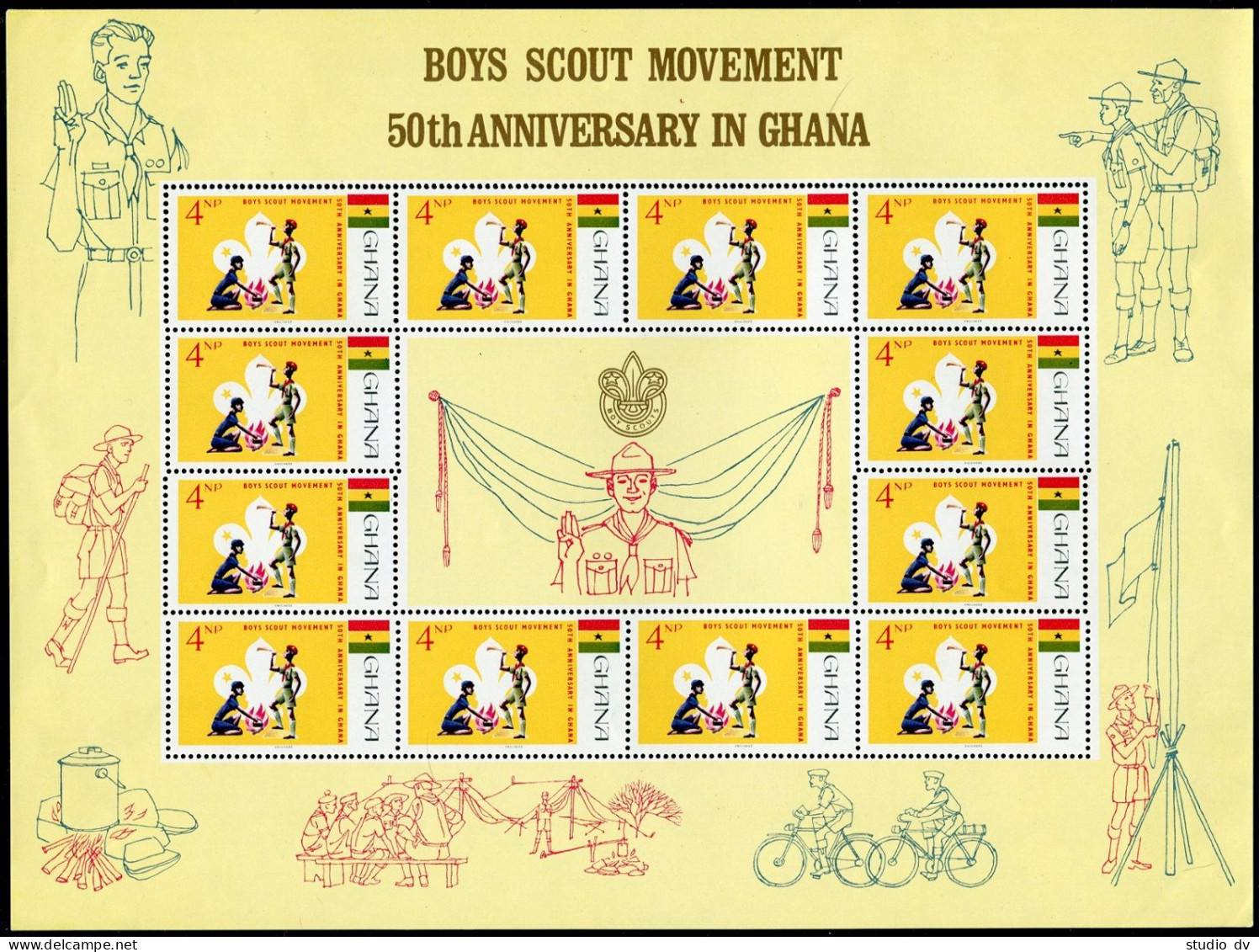 Ghana 308-310sheets,310a,MNH. Ghana-Gold Coast Boy Scouts,50th Ann.1967. - Preobliterati