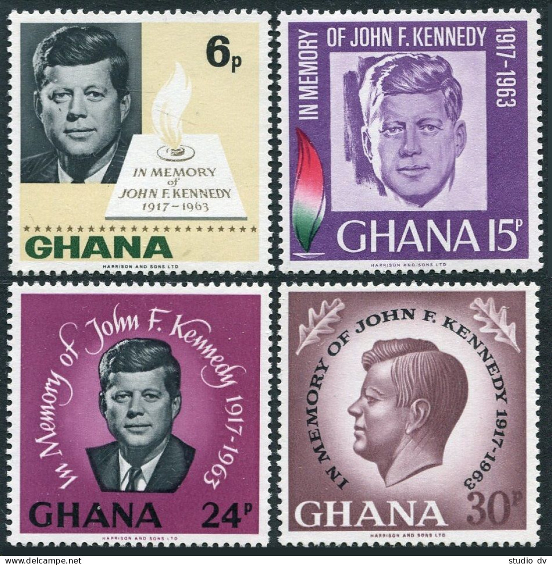 Ghana 236-239, 239a, MNH. Michel 246-249, Bl.19. President John F.Kennedy. 1965. - Préoblitérés