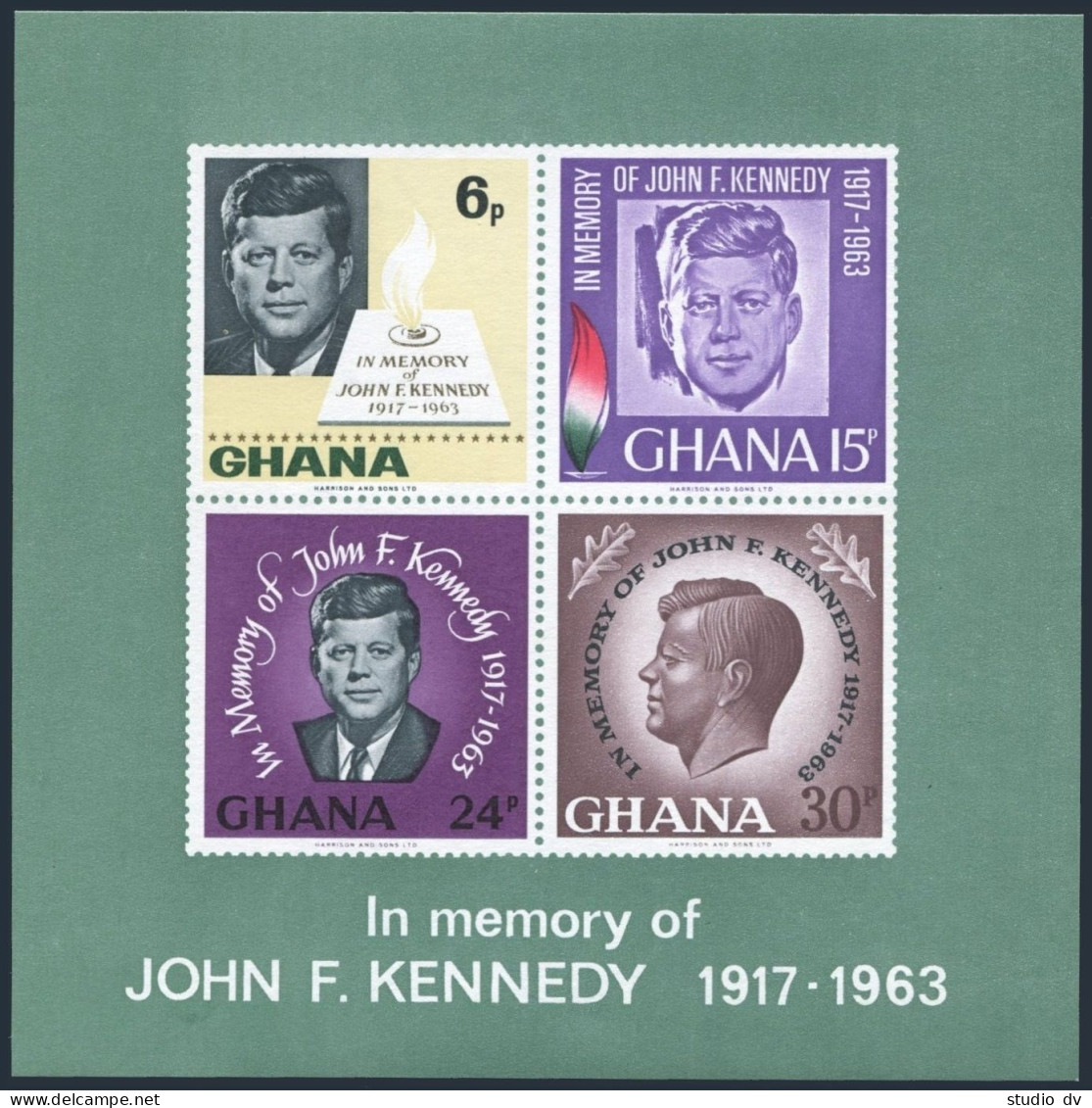 Ghana 236-239, 239a, MNH. Michel 246-249, Bl.19. President John F.Kennedy. 1965. - Préoblitérés