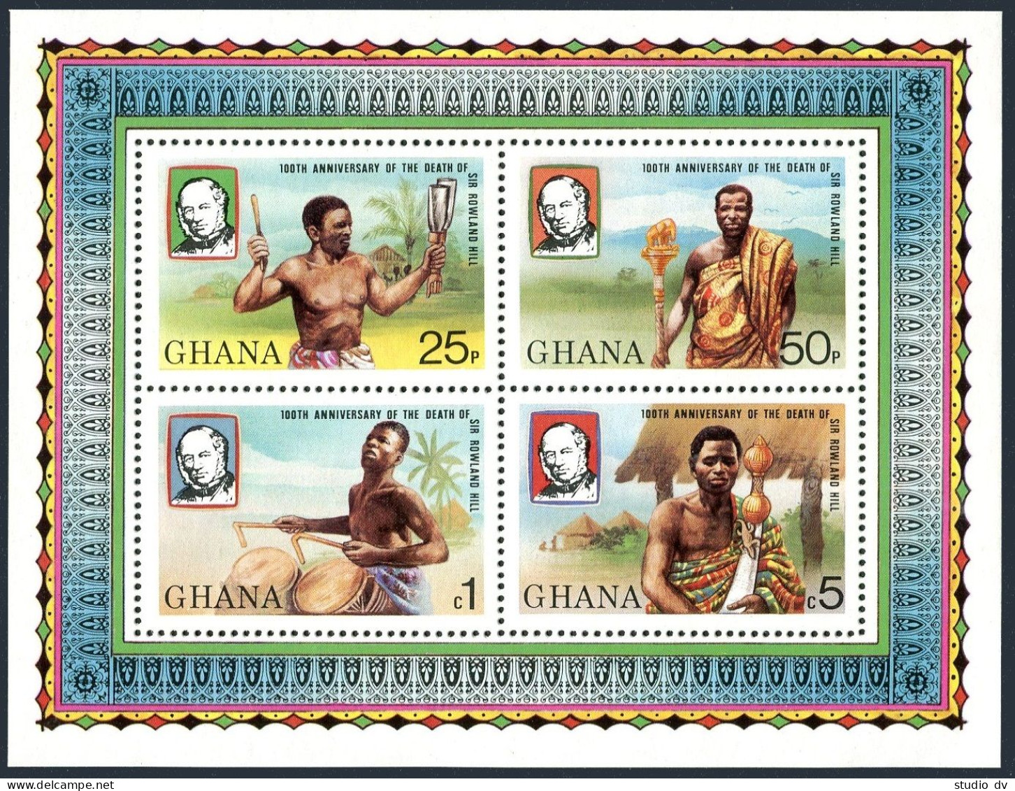 Ghana 708 Ad Sheet, MNH. Michel Bl.82. Sir Rowland Hill, 1979. Elephant,Drummer, - Préoblitérés