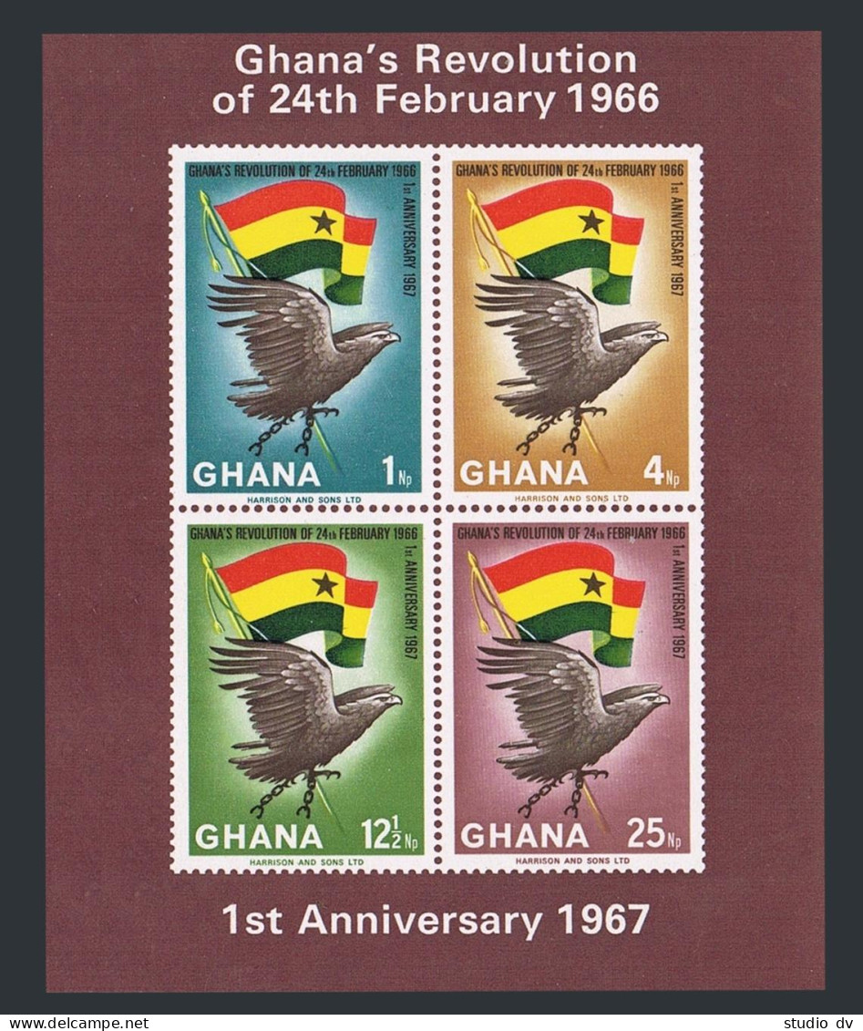 Ghana 276a-276b Sheets, MNH. Michel Bl.24A-24B. Revolution, 1967. Eagle, Flag. - Precancels