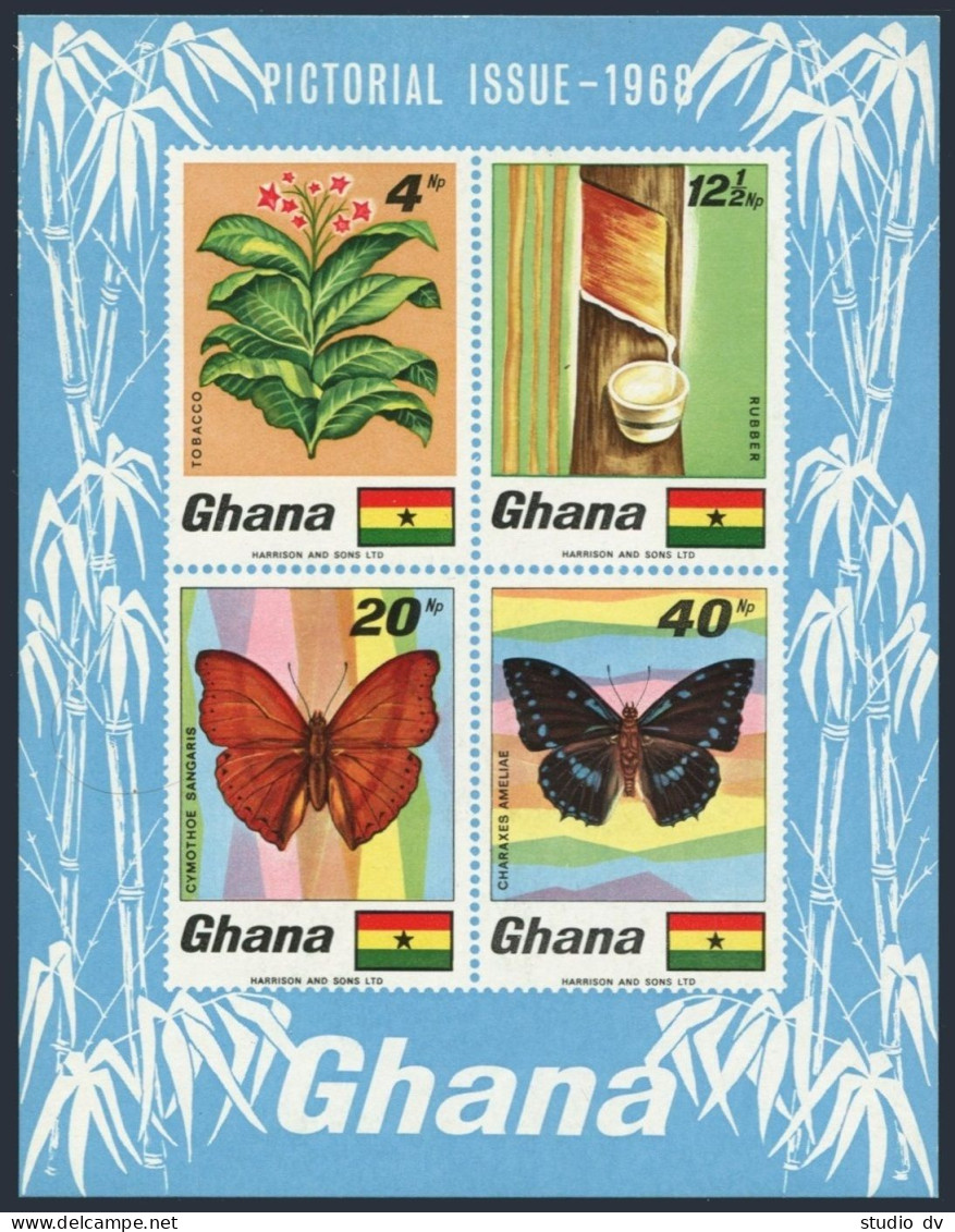 Ghana 331-335a,MNH. Mi 342-346,Bl.31. Rubber,Tobacco,Butterflies,Porcupine,1968. - Precancels