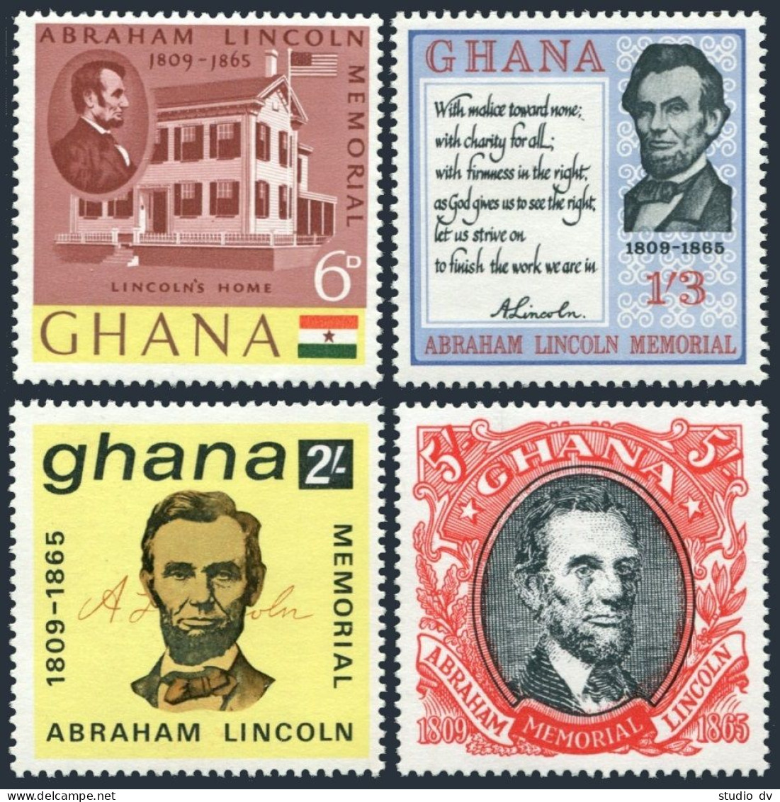 Ghana 208-211,211a Sheet, MNH. Michel 216-219, Bl.18. Abraham Lincoln, 1965. - Préoblitérés