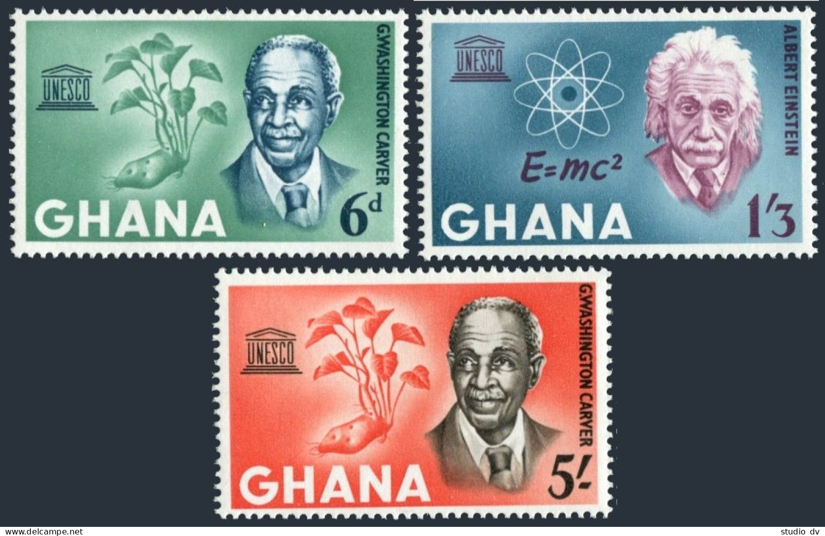 Ghana 189-191,MNH.Mi 195-197. UNESCO Human Rights Day.Carver,Einstein,Washington - Precancels