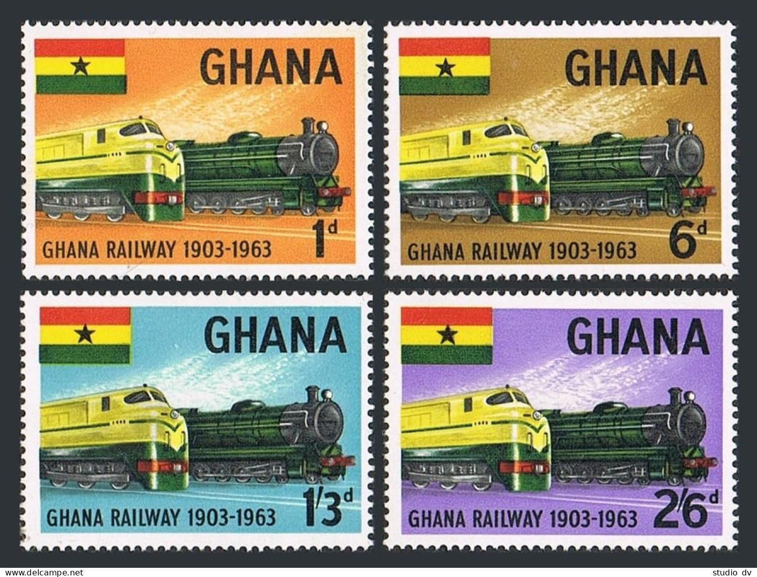 Ghana 156-159, MNH. Michel 162-165. Ghana Railway, 1963. Steam, Diesel Engines. - Precancels