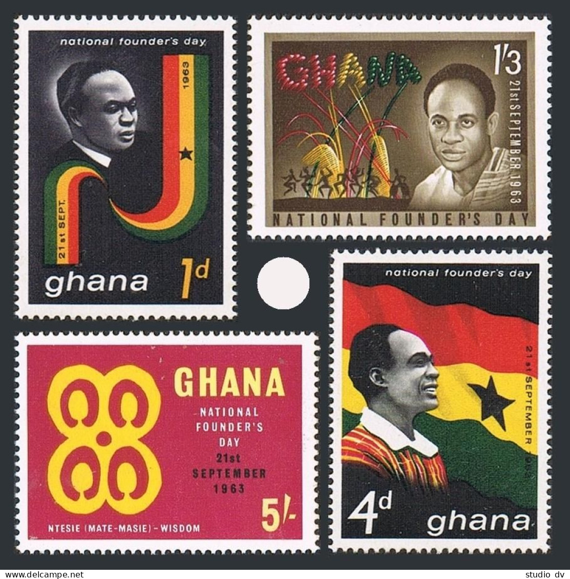 Ghana 147-150, MNH. Mi 153-156. National Founders Day, 1963. Kwame Nkrumah. Flag - Precancels