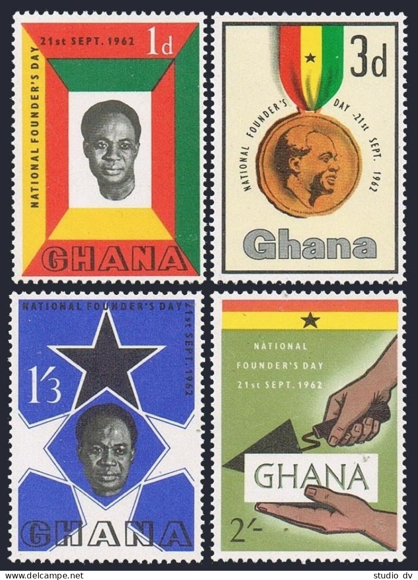 Ghana 124-127, MNH. Mi 130-133. National Founders Day,1962. Kwame Nkrumah, Medal - Precancels