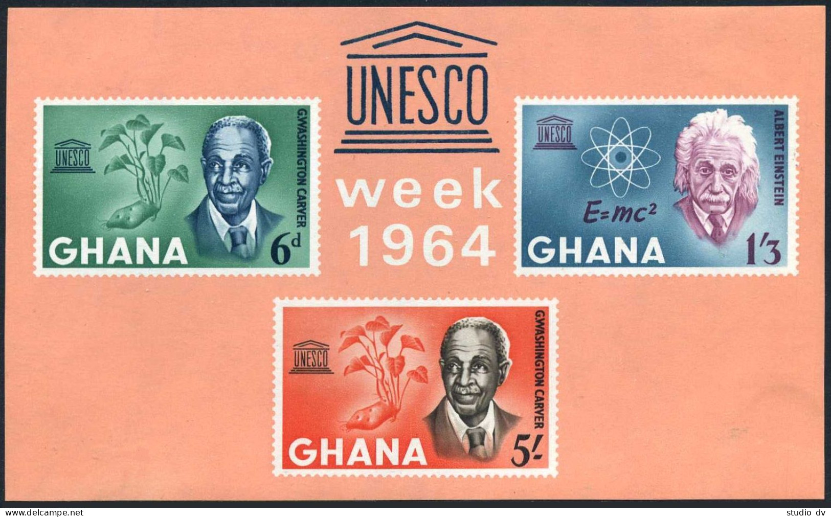 Ghana 189-191, 191a, MNH. Mi 195-197, Bl.13. Carwer, Washington, Einstein. 1964. - Préoblitérés