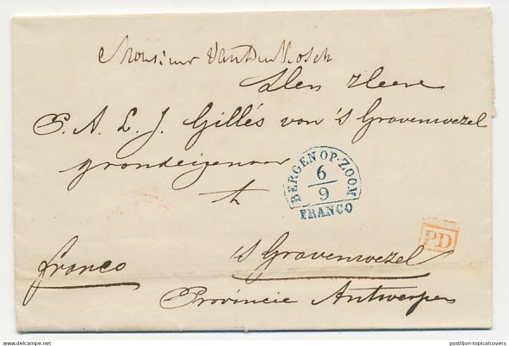 Bergen Op Zoom - S Gravenwezel Belgie 1851 - Pays-Bas Par Anvers  - ...-1852 Prephilately