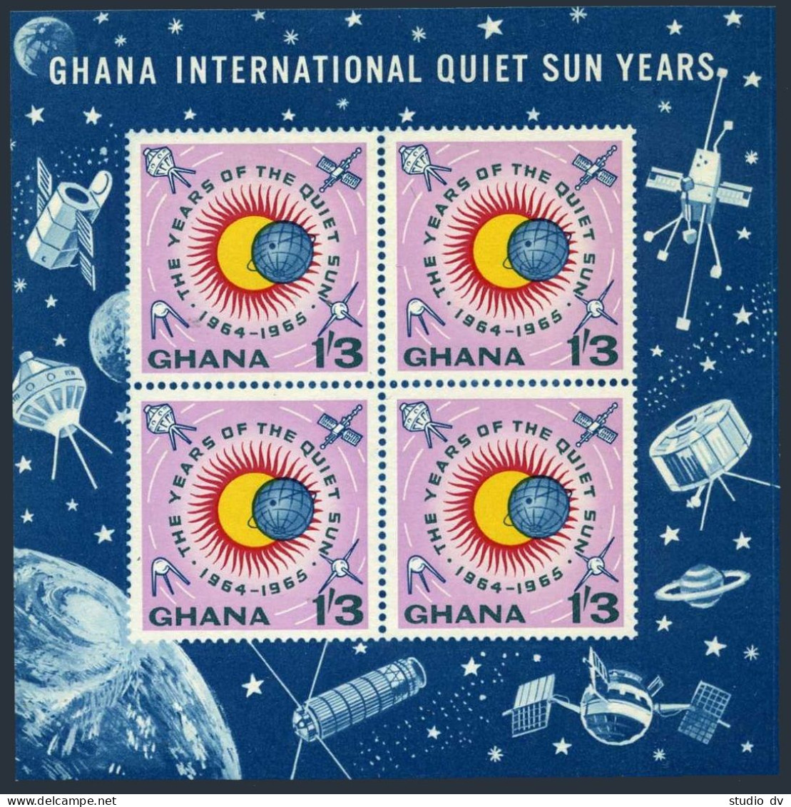 Ghana 164-166,166a, MNH. Michel 170-172, Bl.9. Quiet Sun Year IQSY-1964. Space. - Precancels