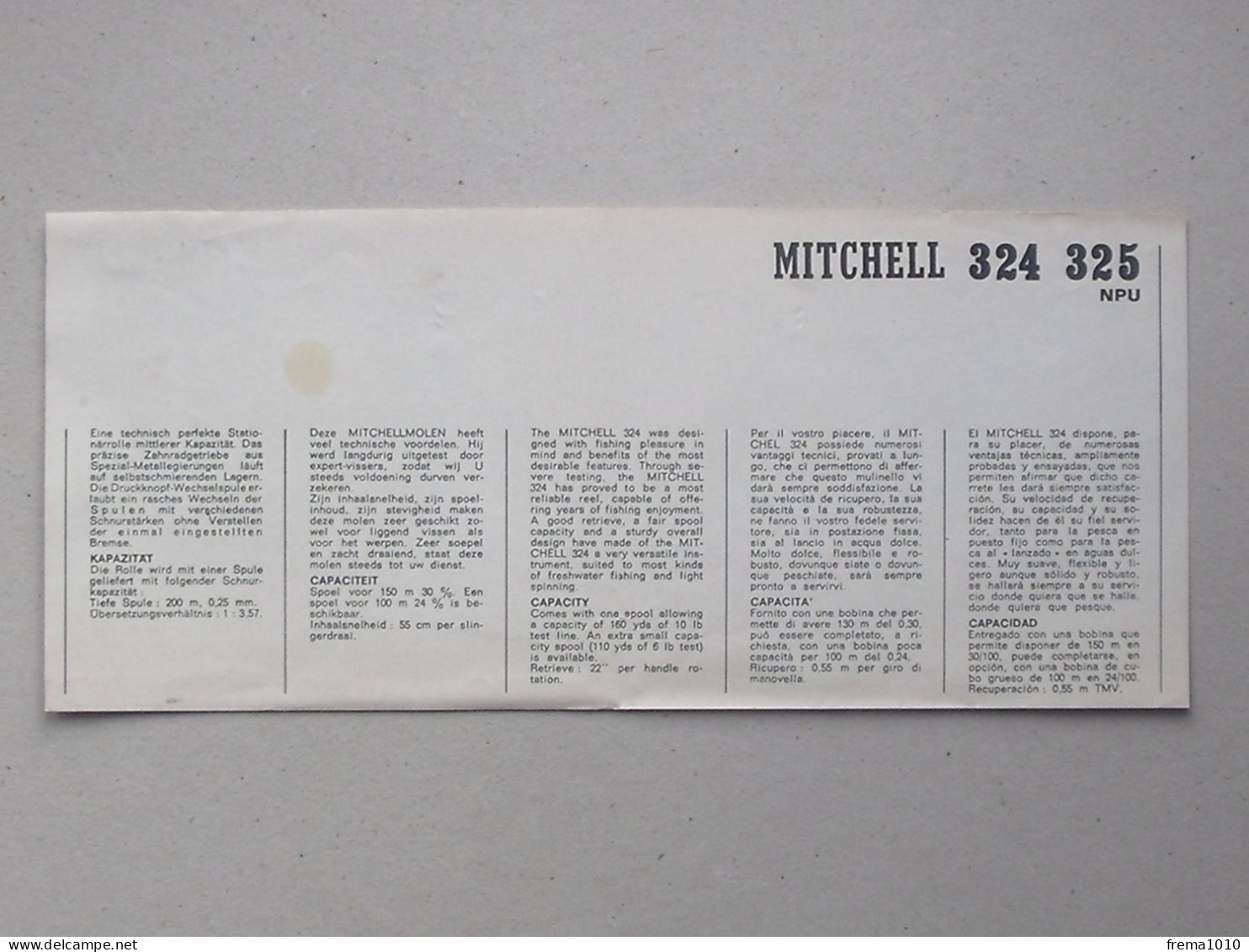 MOULINET MITCHELL 324 325: AUTHENTIQUE Feuillet Descriptif Ancien - Croquis Avec Pièces Détachées - Guide D'utilisation - Collections