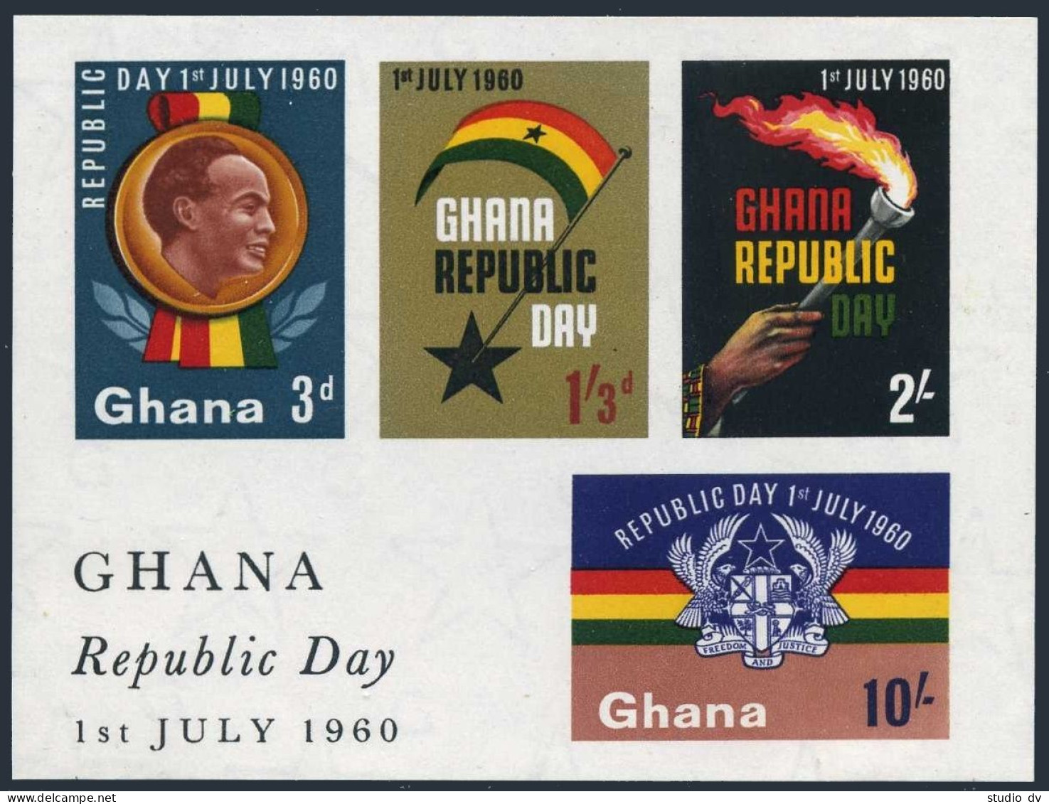 Ghana 78-81,81a, MNH. Mi 80-83, Bl.2. Republic Day, 1960. President Nkrumah. - Precancels