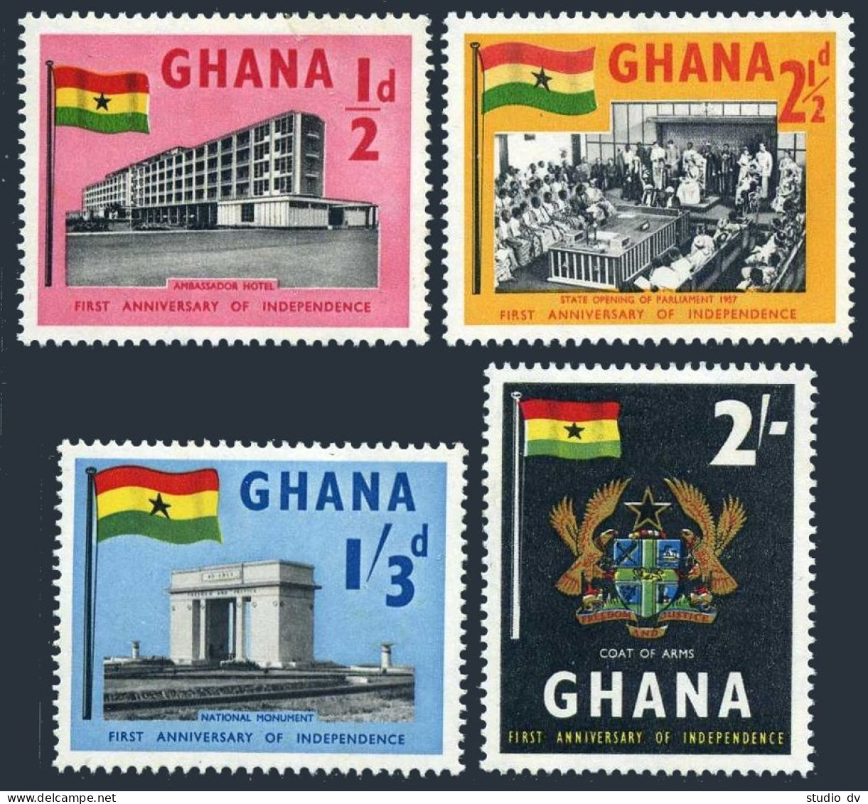 Ghana 17-20, MNH. Mi 20-23. Independence, 1st Ann. 1958. Hotel, Parliament,Flag, - Préoblitérés