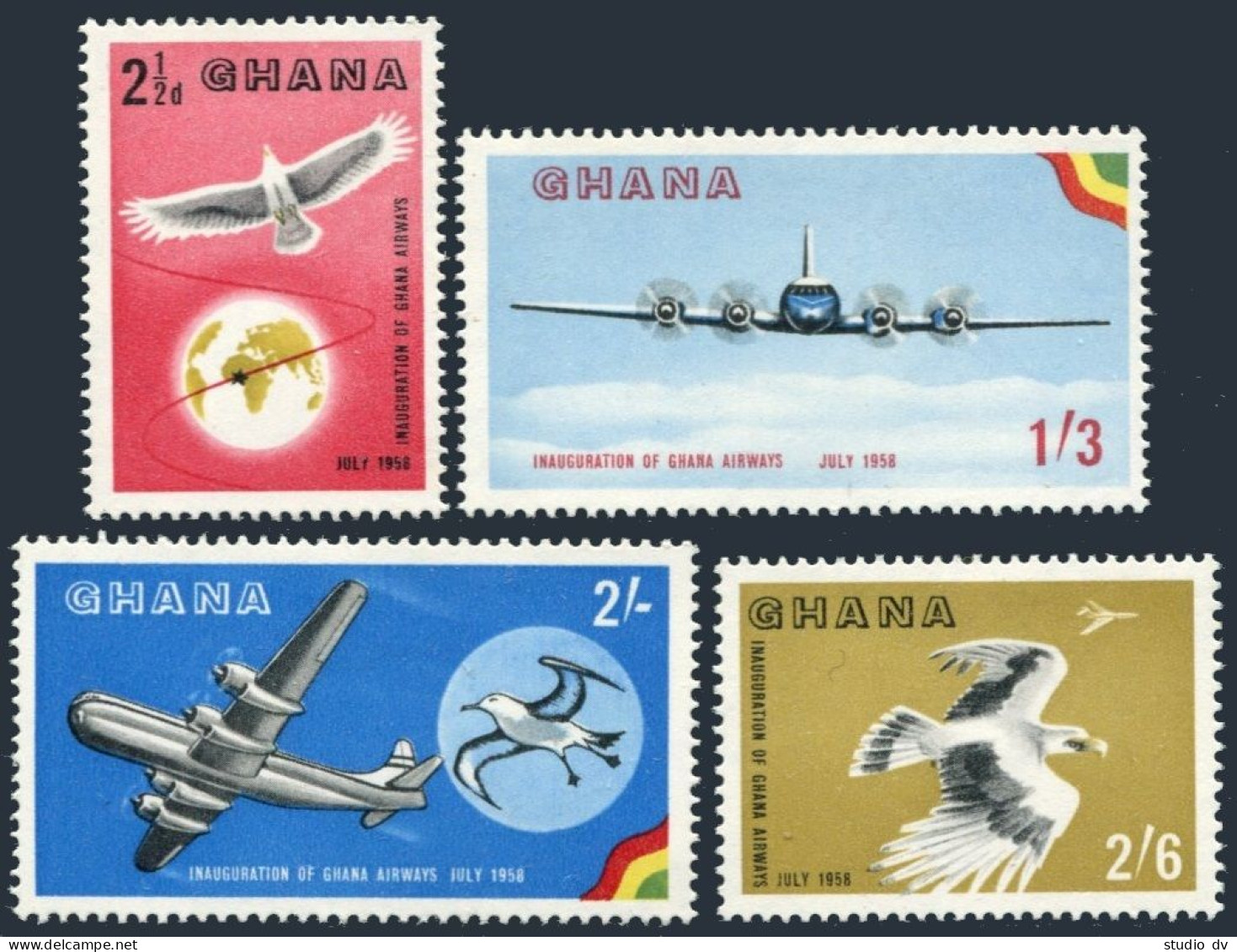 Ghana 32-35, MNH. Michel 28-31. Ghana Airways 1958.Jet. Birds:Vulture,Albatross. - Precancels