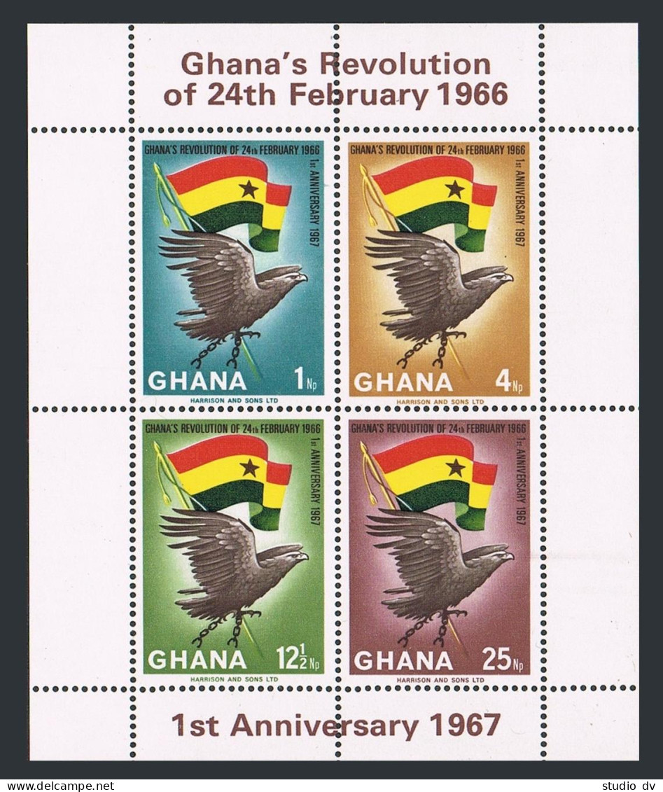 Ghana 273-276, 276a, 276b, MNH. Mi 283-286, Bl.24A-24B. Revolution, 1967. Eagle. - Precancels