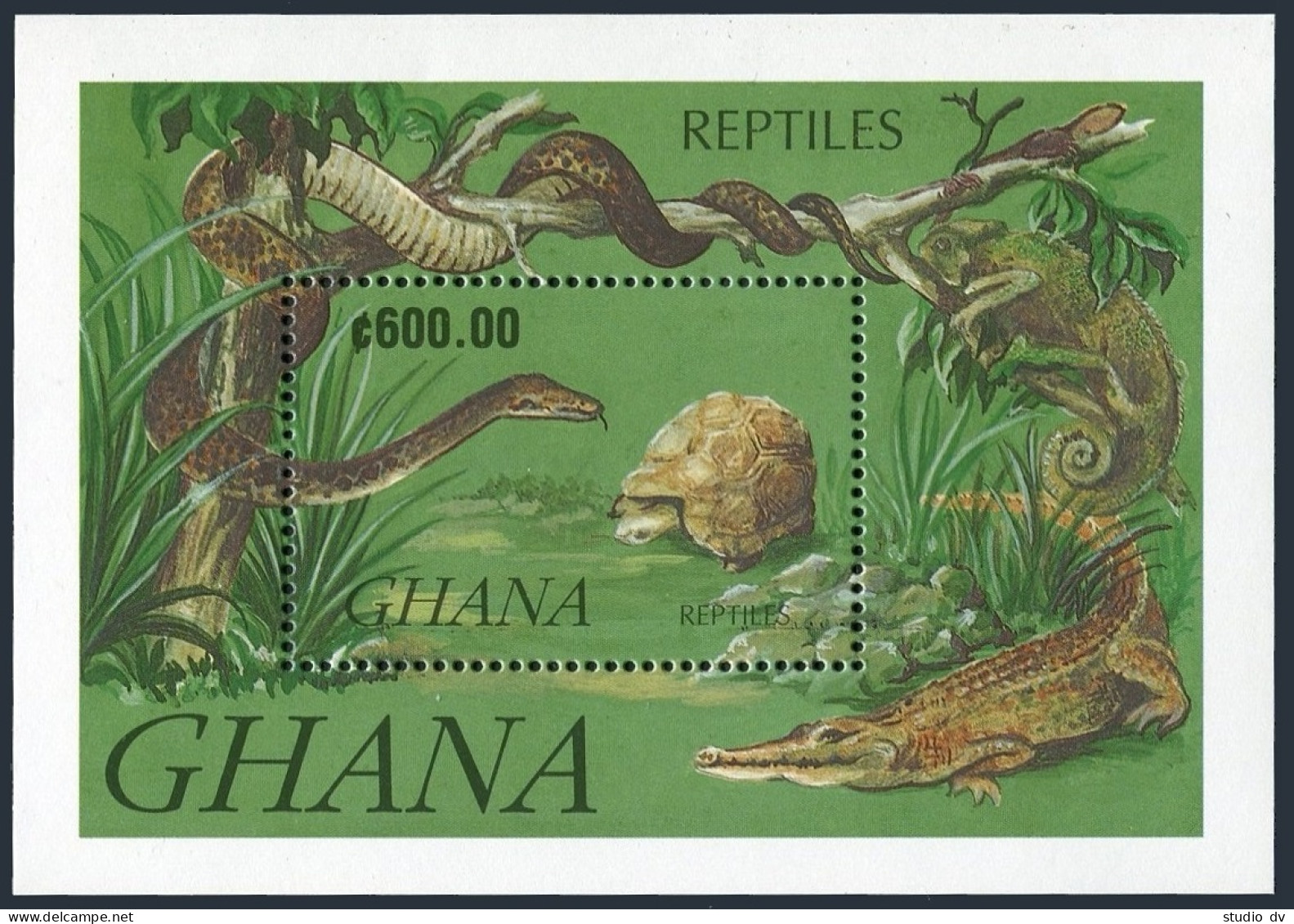 Ghana 1414-1421,1422,MNH.Mi 1606-1613,Bl.183. 1992. Reptiles, Turtle, Crocodile. - Precancels