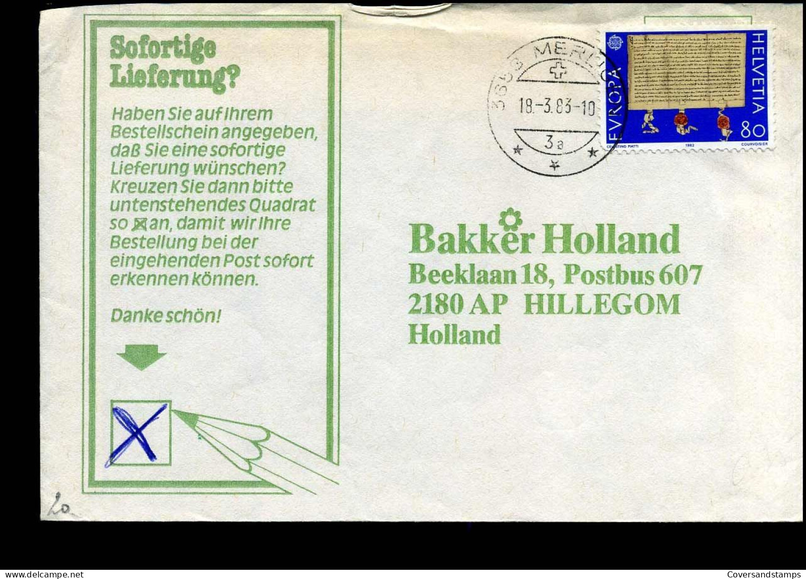 Cover To Hillegom, Netherlands - Bakker Holland - Lettres & Documents