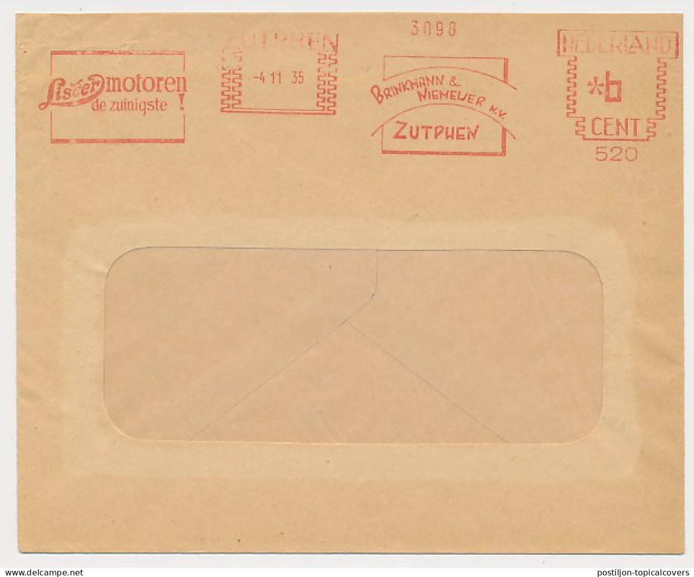 Meter Cover Netherlands 1935 Engines - Lister - The Most Economical - Zutphen - Autres & Non Classés