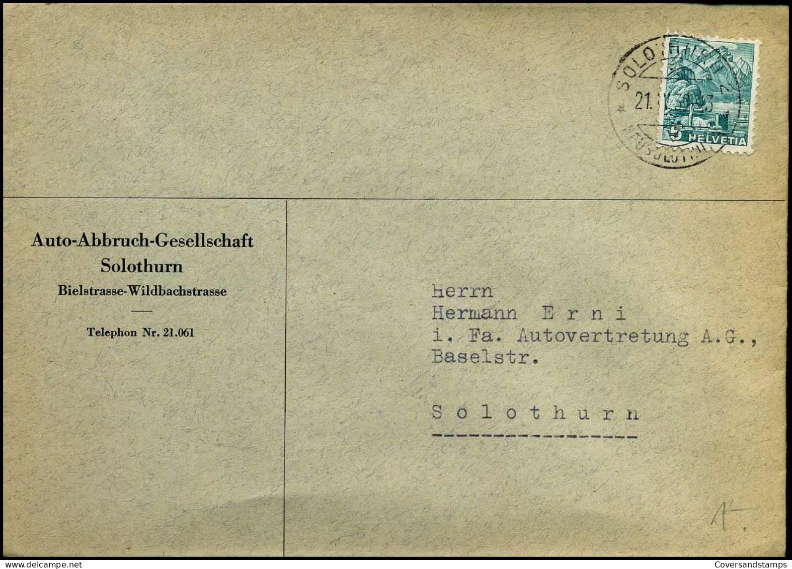 Cover To Solothurn - "Auto-Abbruch-Gesellschaft Solothurn" - Covers & Documents