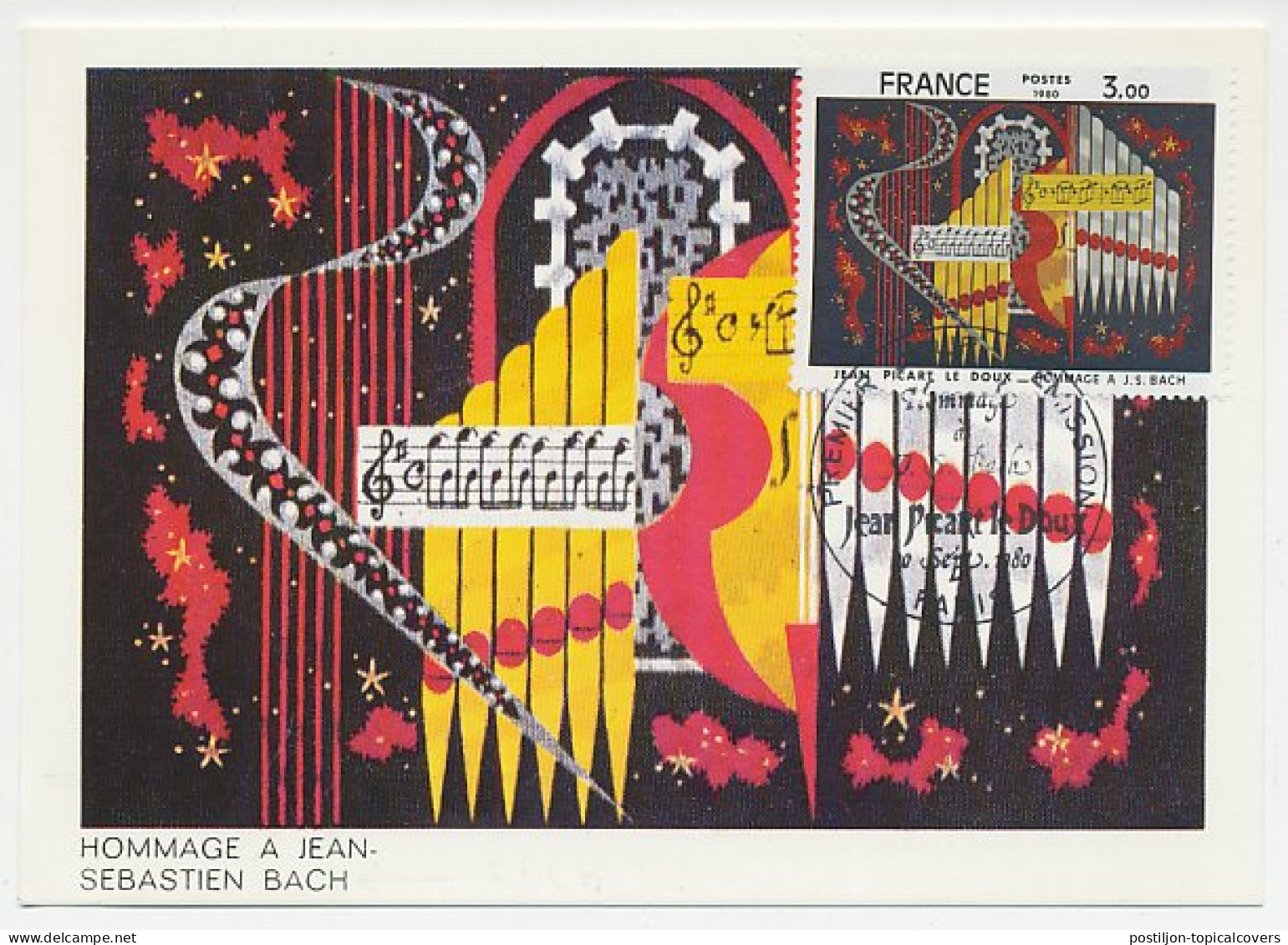 Maximum Card France 1980 Jean Picart Le Doux - Tribute J.S. Bach  - Sonstige & Ohne Zuordnung