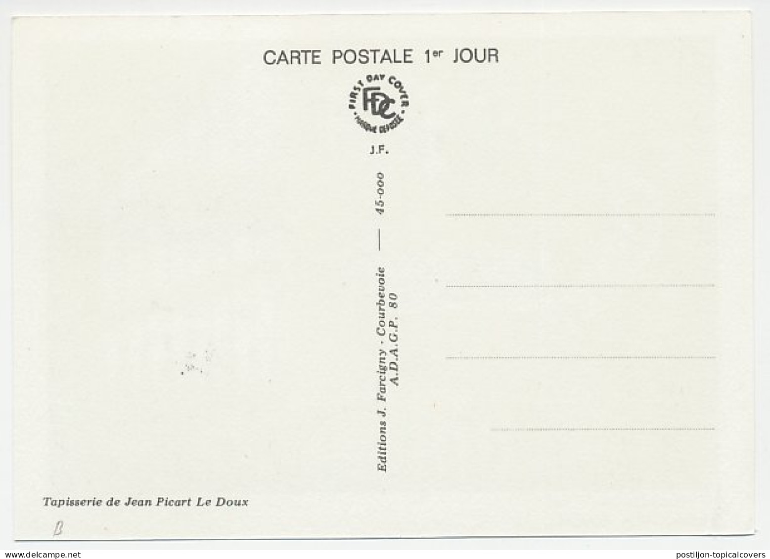 Maximum Card France 1980 Jean Picart Le Doux - Tribute J.S. Bach  - Autres & Non Classés