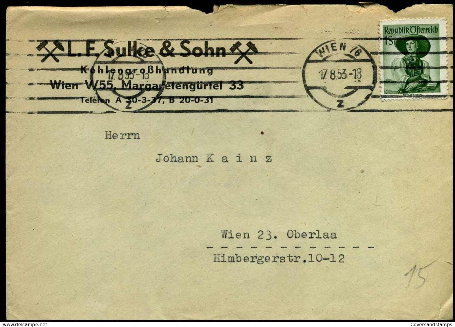 Cover To Wien - "L.F. Sulke & Sohn, Kohlengrosshandlung, Wien" - Lettres & Documents