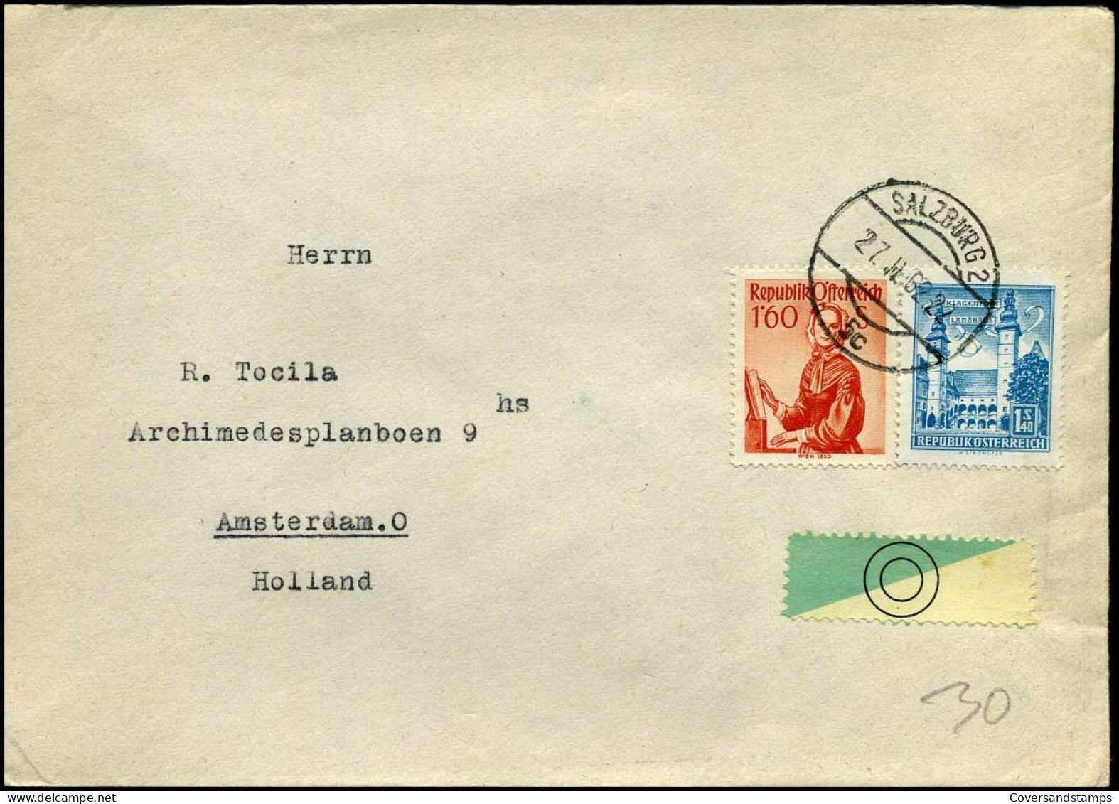 Cover To Amsterdam, Netherlands - Lettres & Documents