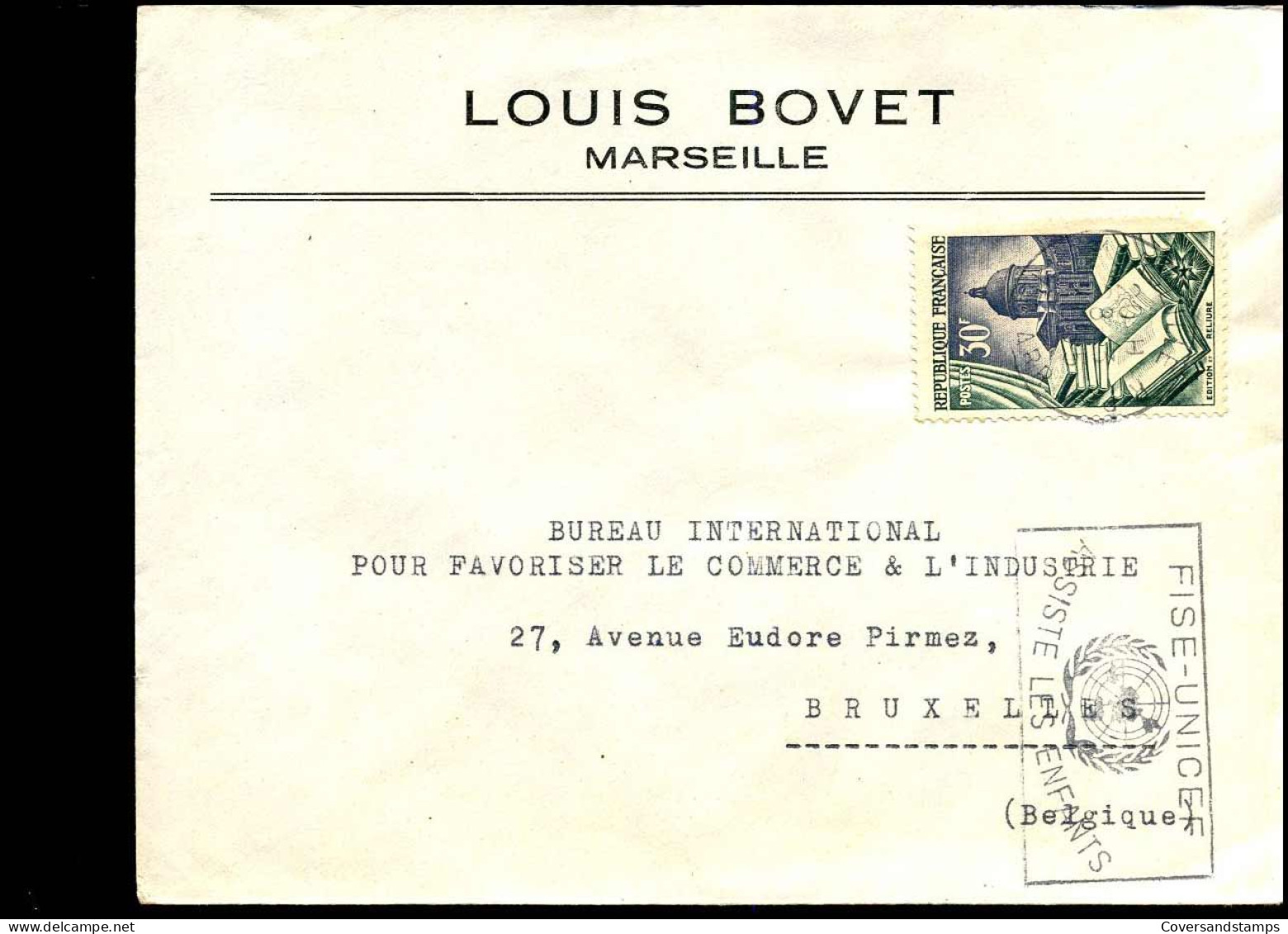 Cover To Brussels, Belgium - "Louis Bovet, Marseille" - Briefe U. Dokumente