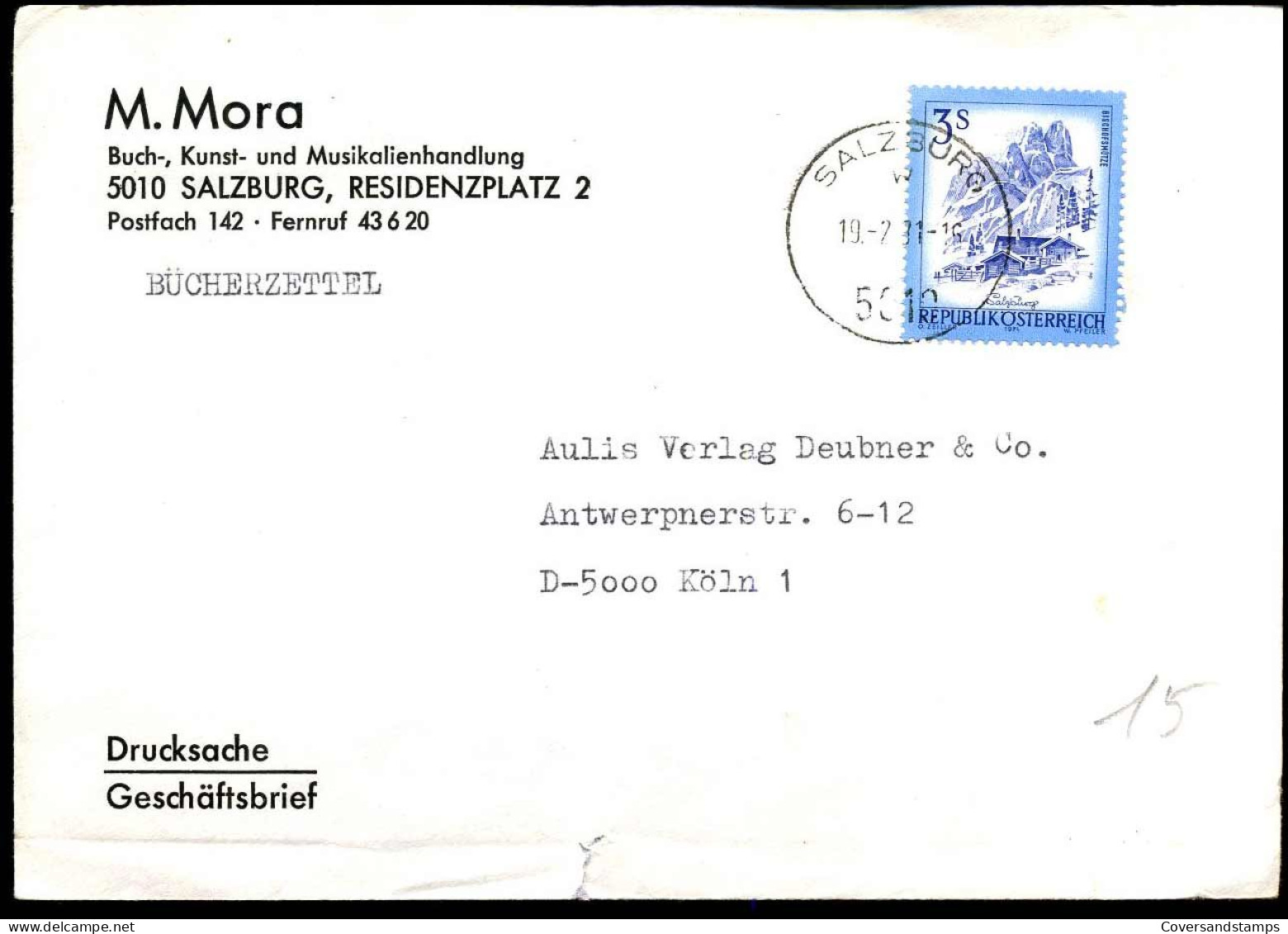 Cover To Köln, Germany - "M. Mora - Buch-, Kunst- Und Musikalienhandlung" - Storia Postale
