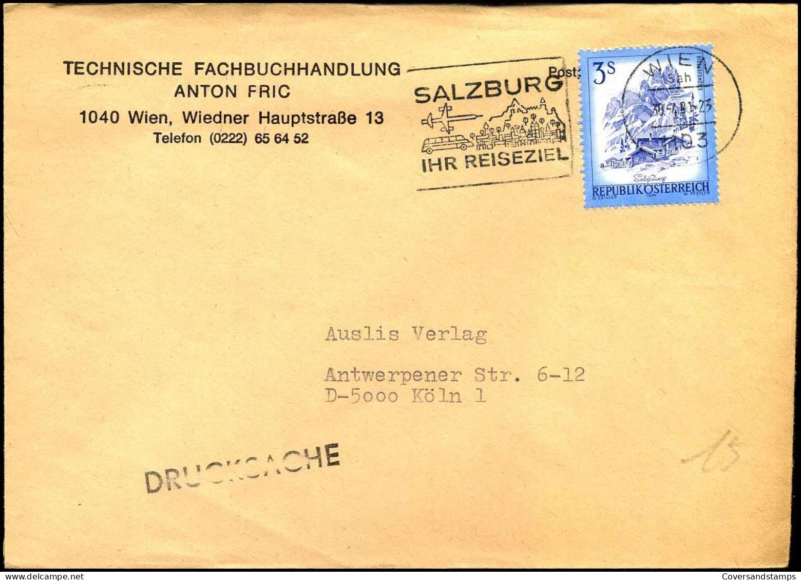 Cover To Köln, Germany - Technische Fachbuchandlung Anton Fric" - Lettres & Documents