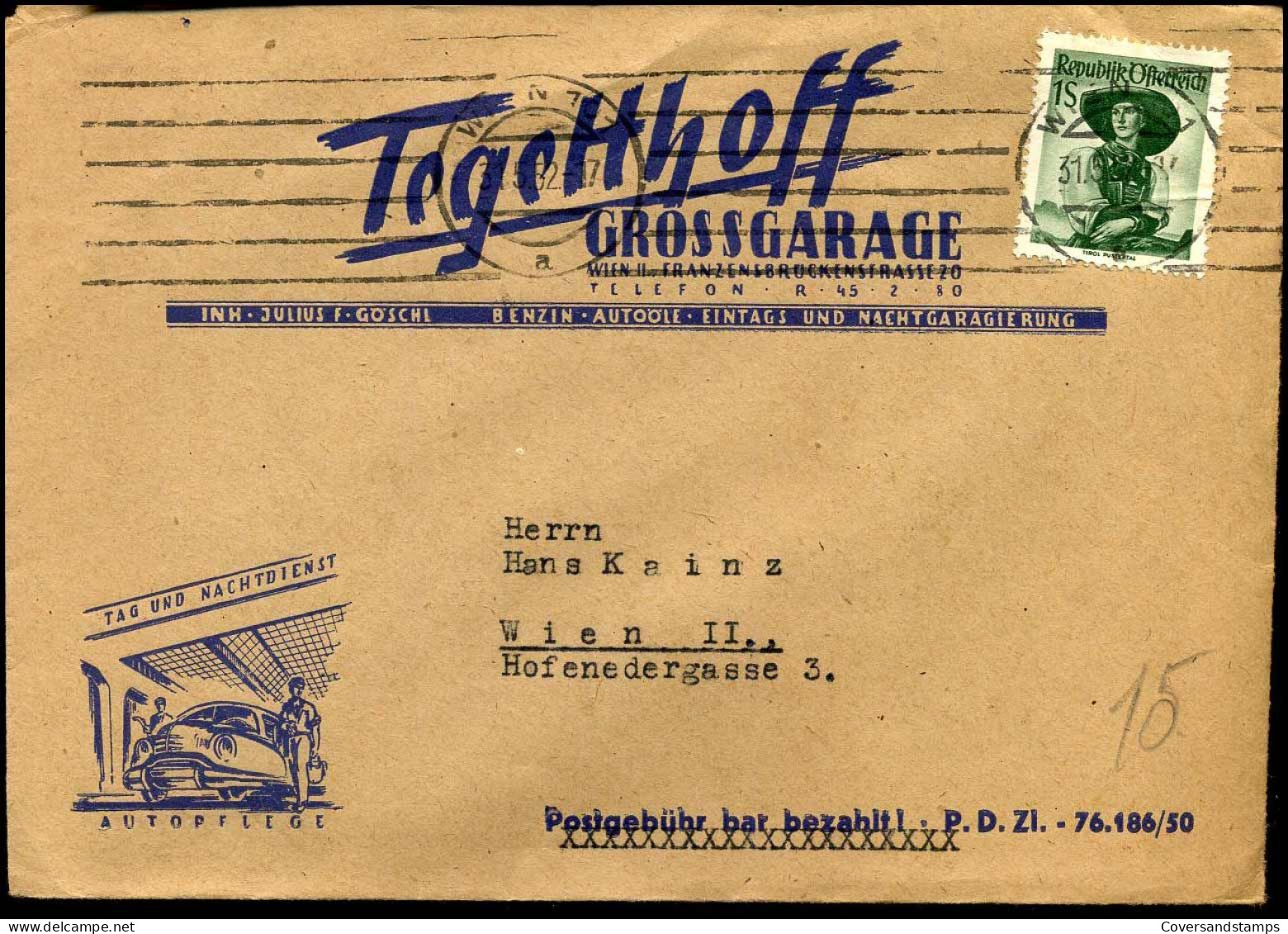 Cover To Wien - "Tegetthoff Grossgarage" - Lettres & Documents