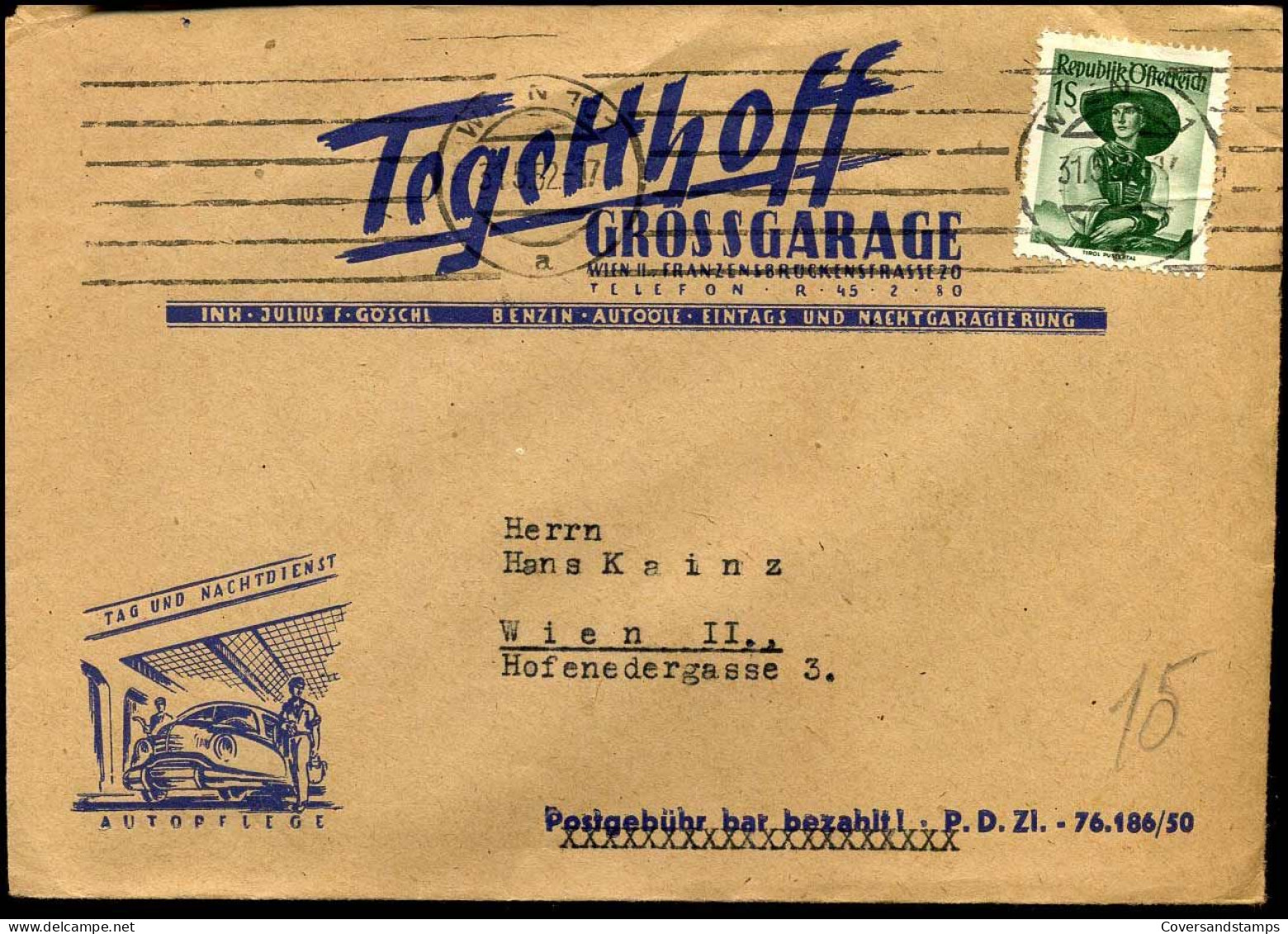 Cover To Wien - "Tegetthoff Grossgarage" - Storia Postale