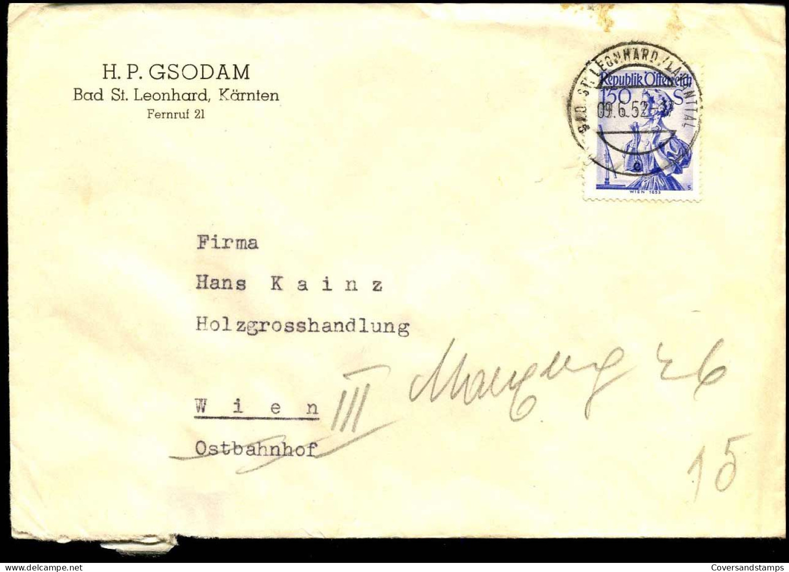 Cover To Wien - "H.P. Gsodam, Bad St. Leonhard, Kärnten" - Covers & Documents