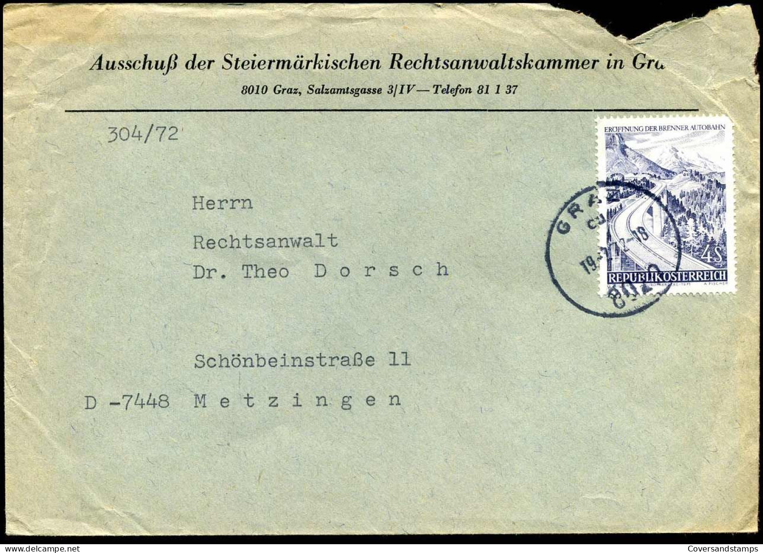 Cover To Wien - "Ausschuss Der Steiermärkischen Rechtsanwaltskammer In Graz" - Covers & Documents