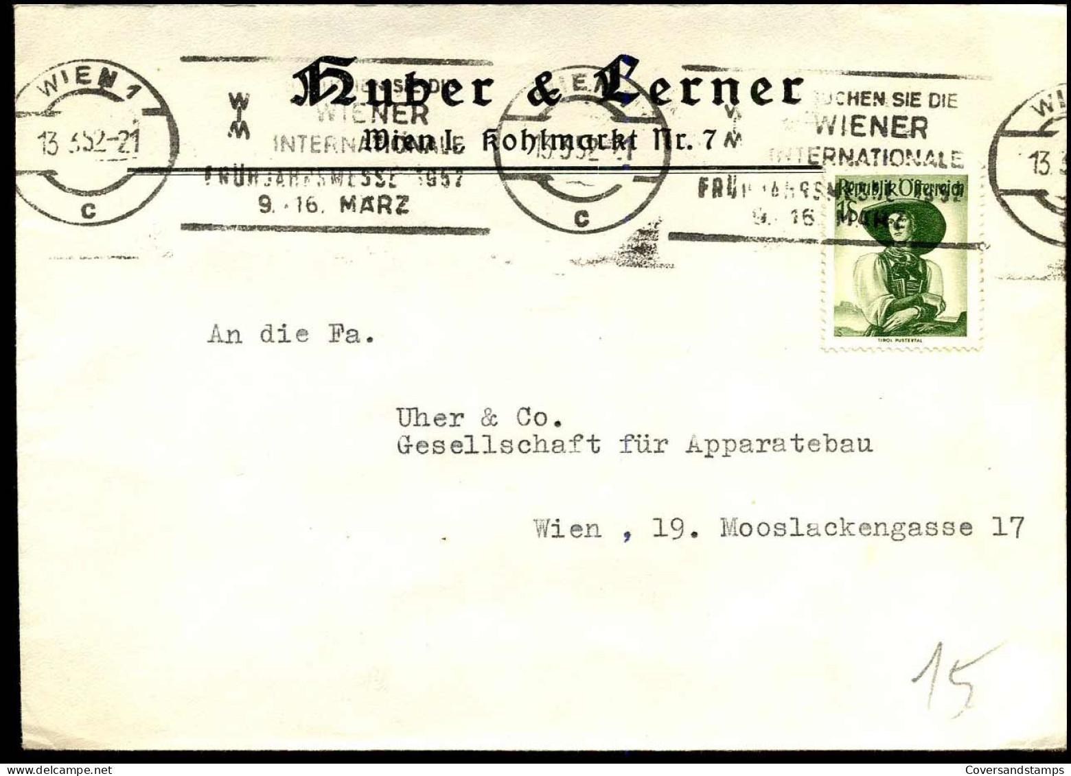 Cover To Wien - "Huber & Lerner" - Brieven En Documenten