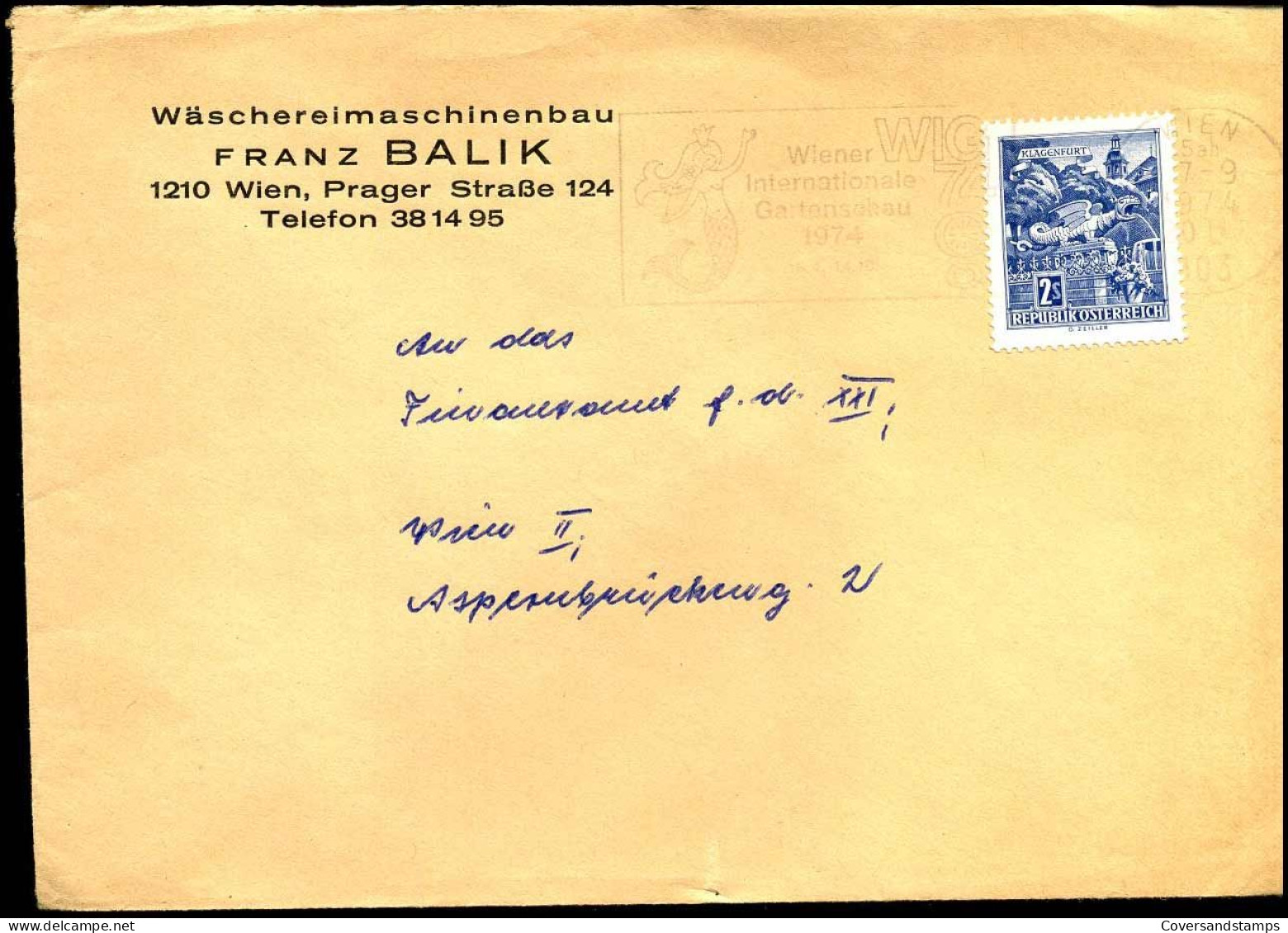 Cover - "Wäschereimaschinenbau Franz Balik, Wien" - Covers & Documents