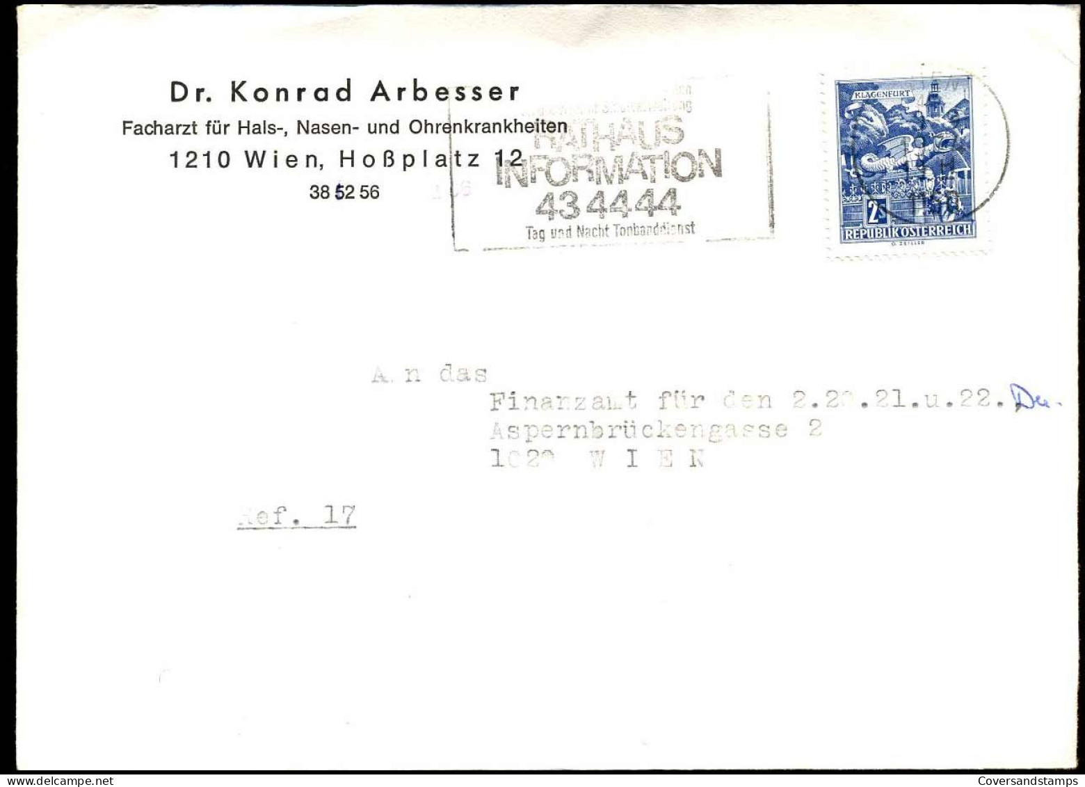 Cover - "Dr. Konrad Arbesser, Facharzt Für Hals-, Nasen Und Ohrenkrankheiten, Wien" - Covers & Documents