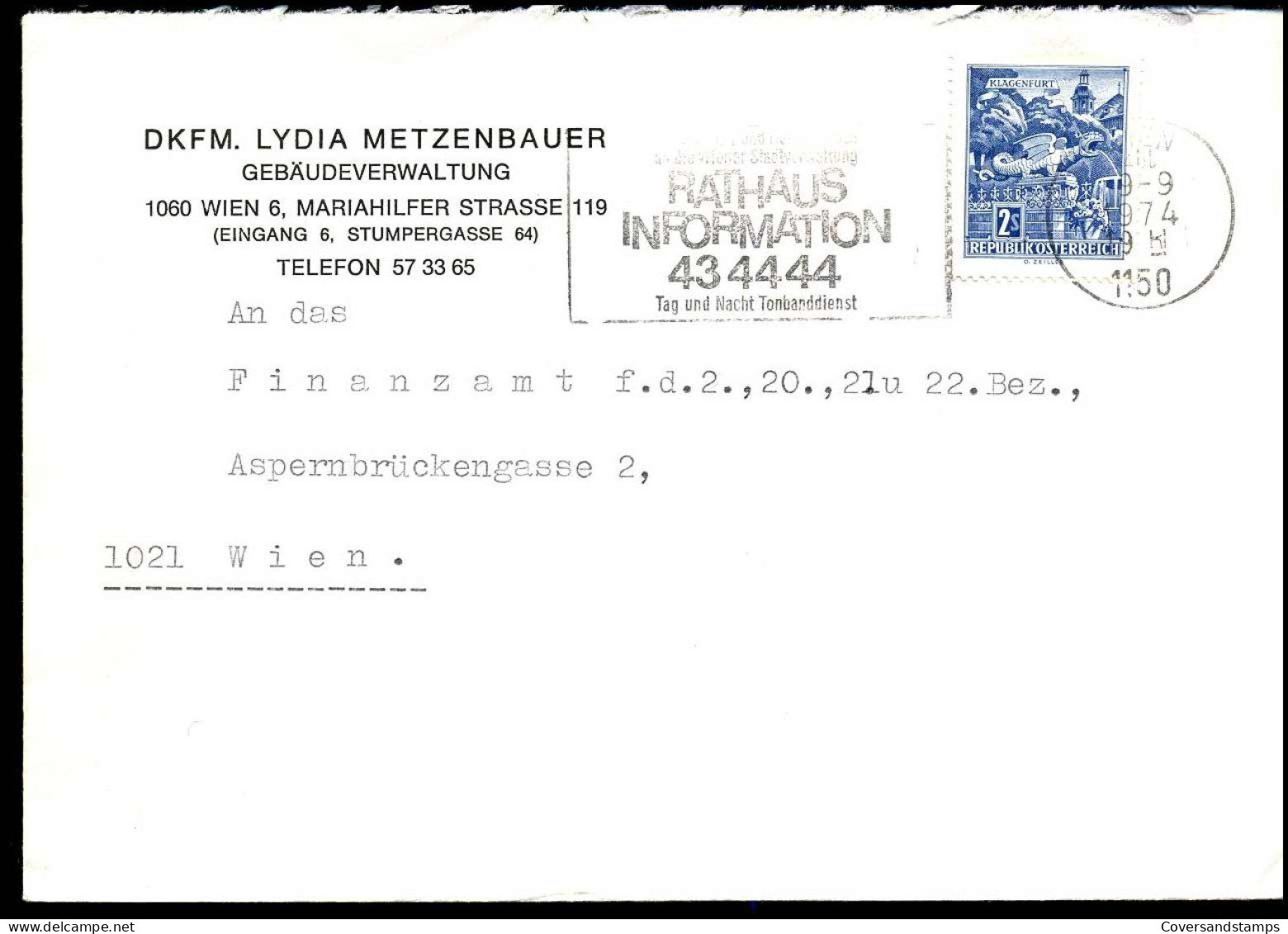 Cover - "DKFM. Lydia Metzenbauer, Gebäudeverwaltung, Wien" - Lettres & Documents