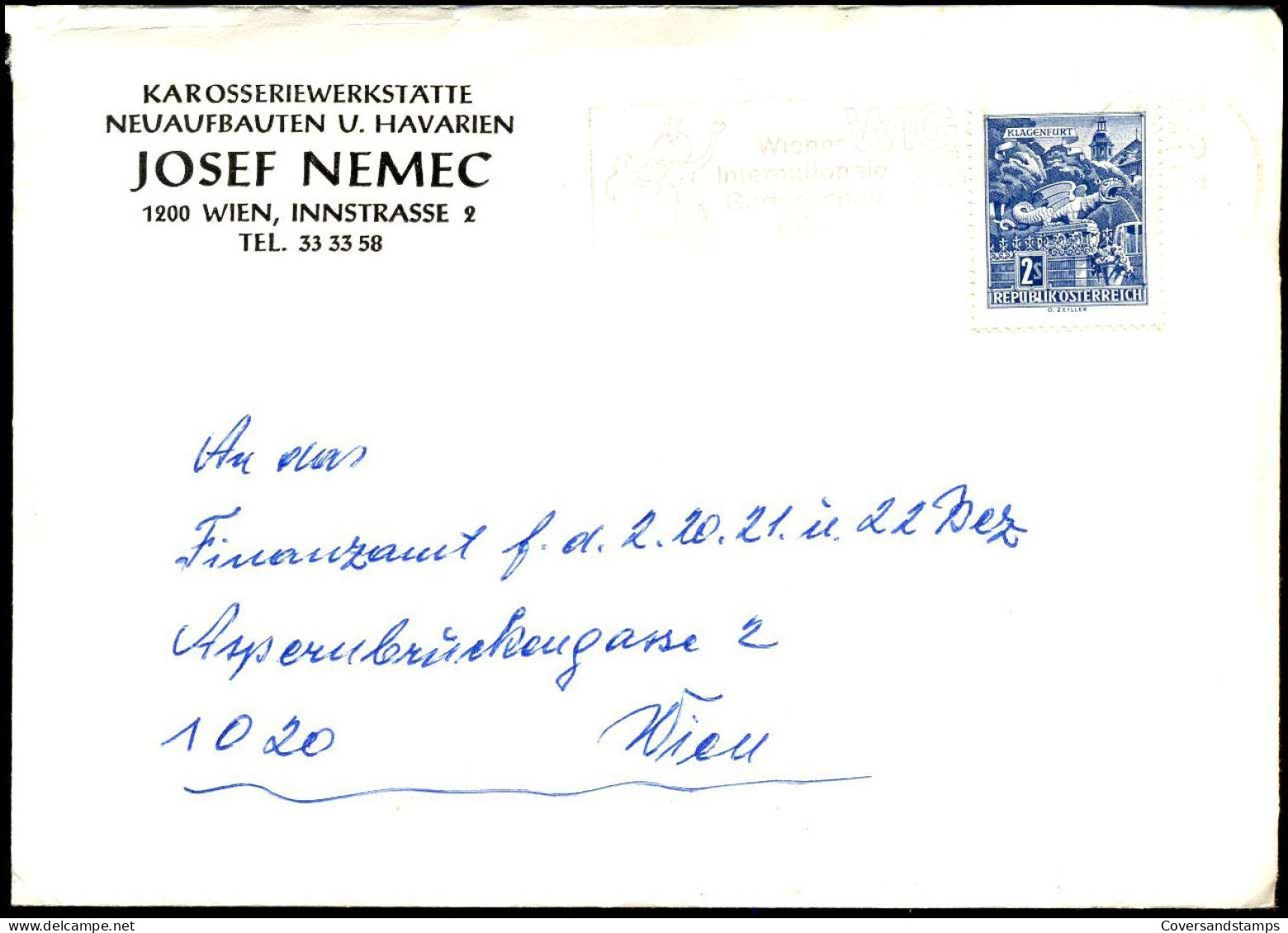 Cover - "Karosseriewerkstätte, Neuaufbauten V. Havarien, Josef Nemec, Wien" - Covers & Documents