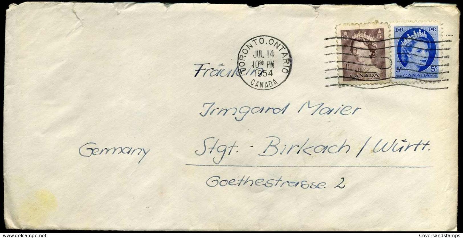 Cover From Toronto To Birkach, Germany - Briefe U. Dokumente