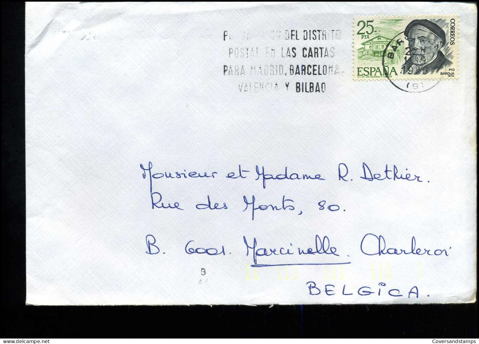 Cover From Barcelona To Marcinelle, Belgium - Lettres & Documents